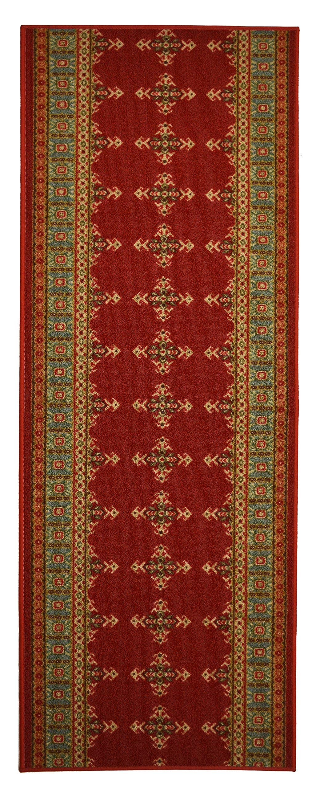 Custom Size Persian Kilim Runner Rug - 36 Inch Wide x Your Choice of Length - Non-Slip Rubber Backing (Red, 50 ft x 36 in) - Perfect for Hallways, Staircases & High Traffic Areas