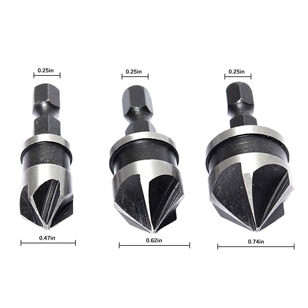 3pcs/Set Hex Shank Countersink Drill Bit Set - High Speed Steel Boring Tools for Wood & Metal - Quick Change Hex Shank for Easy Use - Perfect for DIY Projects, Furniture Making & Metalworking
