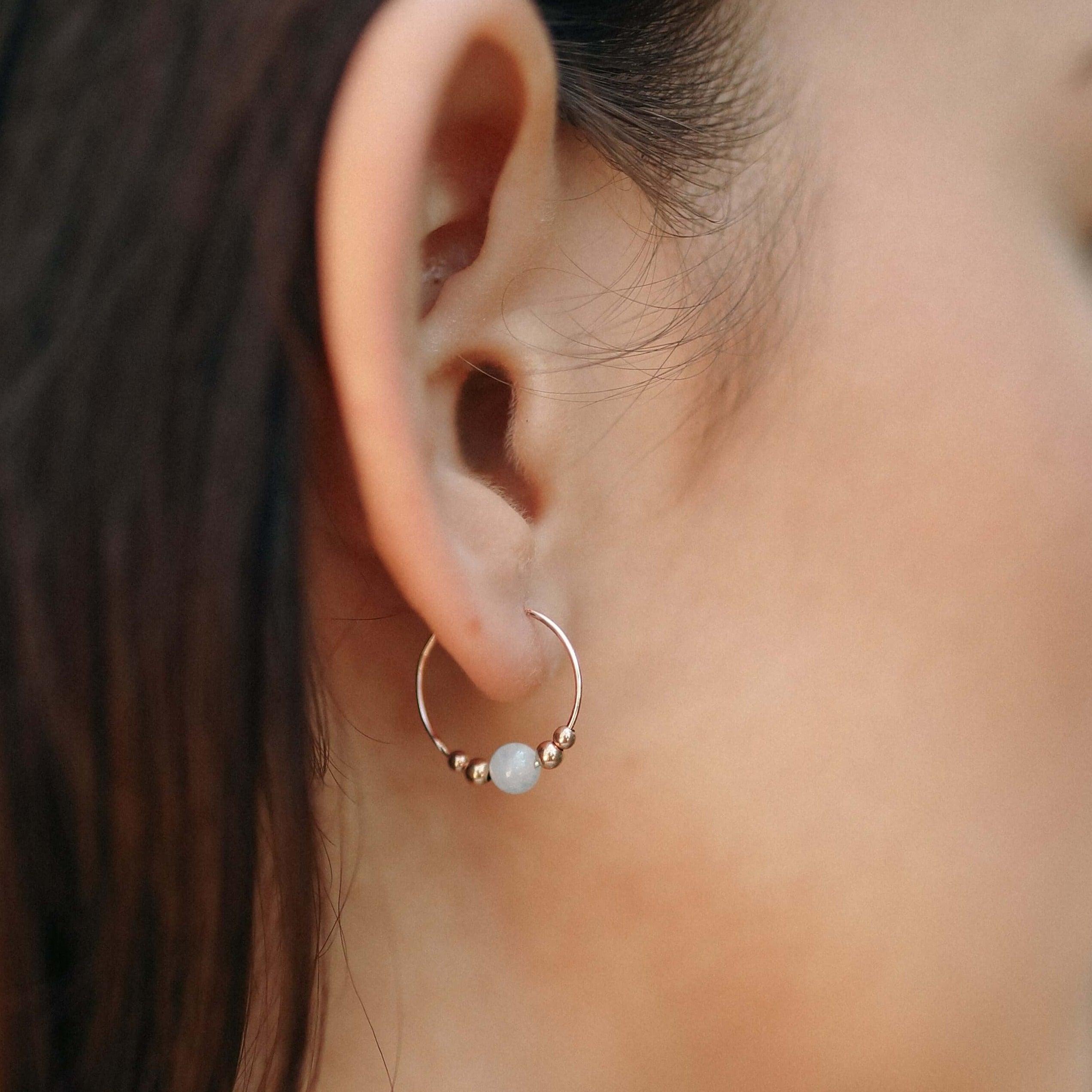 Tiny Blue Aquamarine Bead Hoop Earrings - Dainty Gemstone Jewelry for Women - Perfect for Everyday Wear, Parties & Gifts