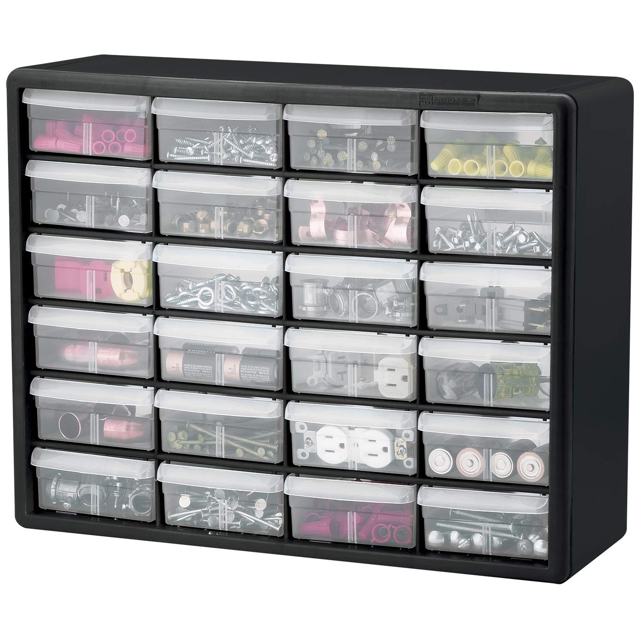 Akro-Mils 24-Drawer Plastic Storage Cabinet - 20x6x16 Inch Black Organizer for Garage, Beads, LEGO Bricks, Teacher Supplies & Makeup - Durable Drawer System for Home, Office & Craft Room Organization