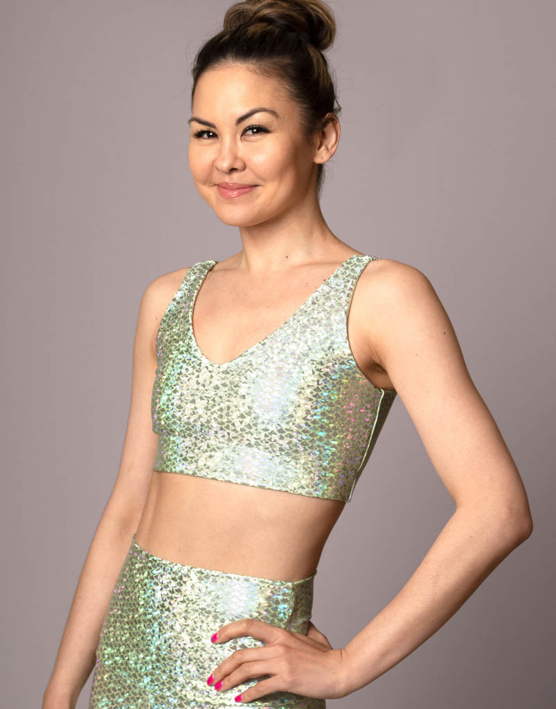 Mint Mermaid V Crop Top & Skirt Set - Trendy Matching Outfit for Summer Beach, Pool Party & Vacation