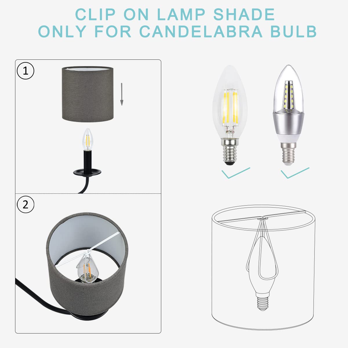 LAMPWELL MEMO Clip-On Chandelier Fabric Lamp Shades - Set of 6 Small Drum Linen Shades (5.2