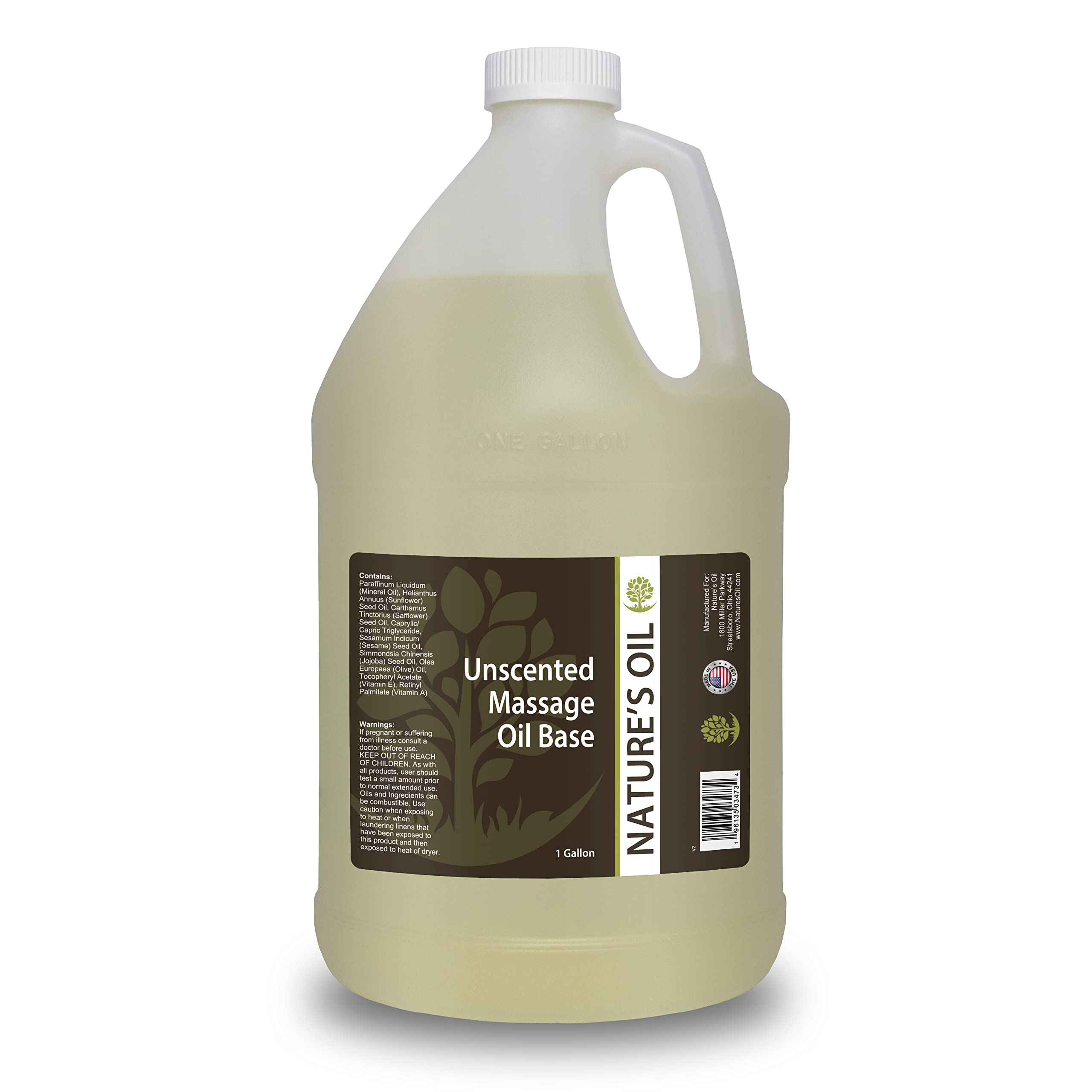 Nature's Oil Unscented Massage Oil Base - 1 Gallon (128 oz) | Pure & Hypoallergenic Body Massage Oil for Professional & Home Use | Ideal for Spa, Aromatherapy & Relaxation