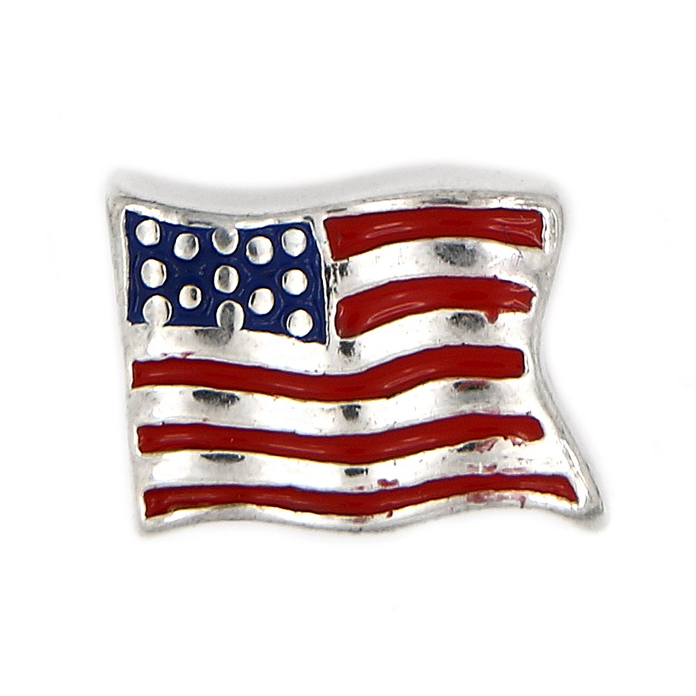 USA Flag Enameled Sterling Silver Bead Charm - Polished American Patriotic Jewelry for Necklaces, Bracelets & Keychains