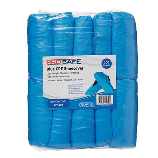 ProSafe Blue CPE Shoe Covers - Chlorinated Polyethylene Disposable Shoe Protectors for Medical, Industrial & Food Safety Use