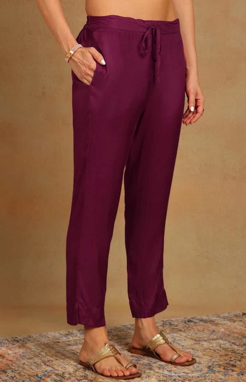 Purple Muslin Bandhani Woven Design Straight Trouser Suit Set for Women | Indian Ethnic Wear | Perfect for Festivals, Weddings & Special Occasions