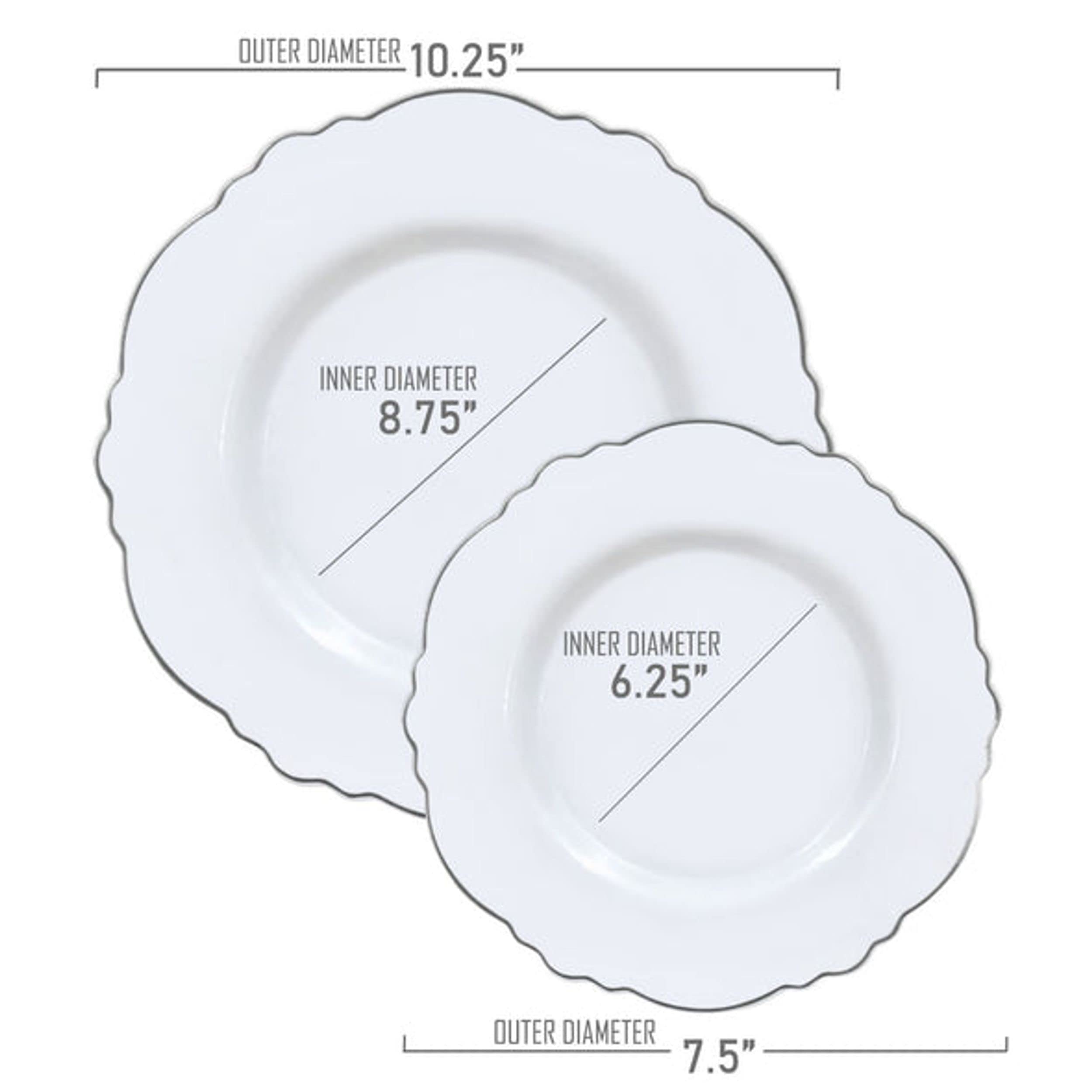 Elegant Heavy Duty Disposable Plastic Dinnerware Sets - Blossom Rim Design Plates for Wedding, Birthday Party & Special Events (White with Silver, 60-Piece Value Set) | Perfect for Outdoor Catering, Banquets & Large Gatherings