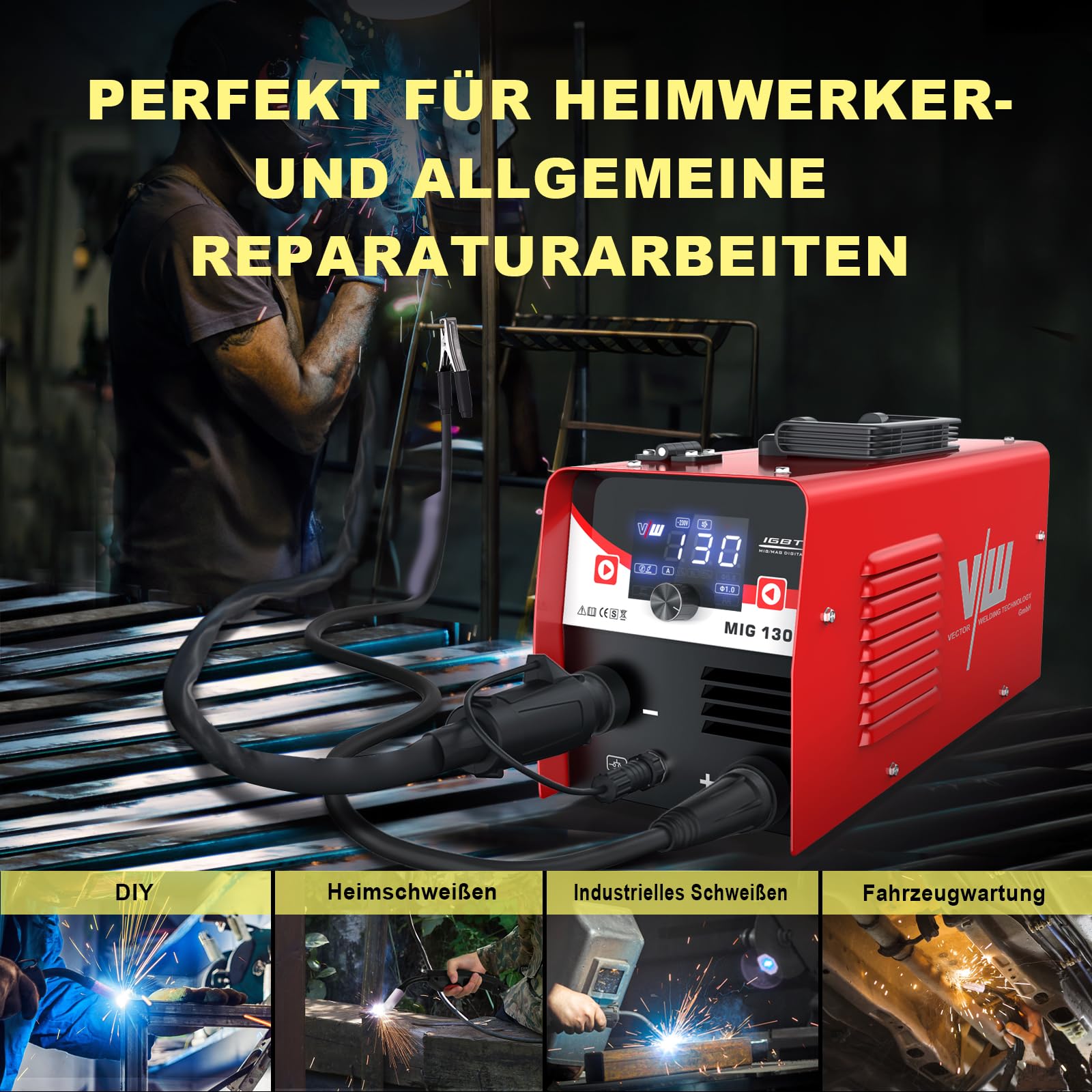 130A MIG Welder for Beginners - IGBT Inverter Wire Feed Welding Machine with Welding Helmet & Electrode Welding Function | Home DIY, Auto Repair, Metal Fabrication Projects