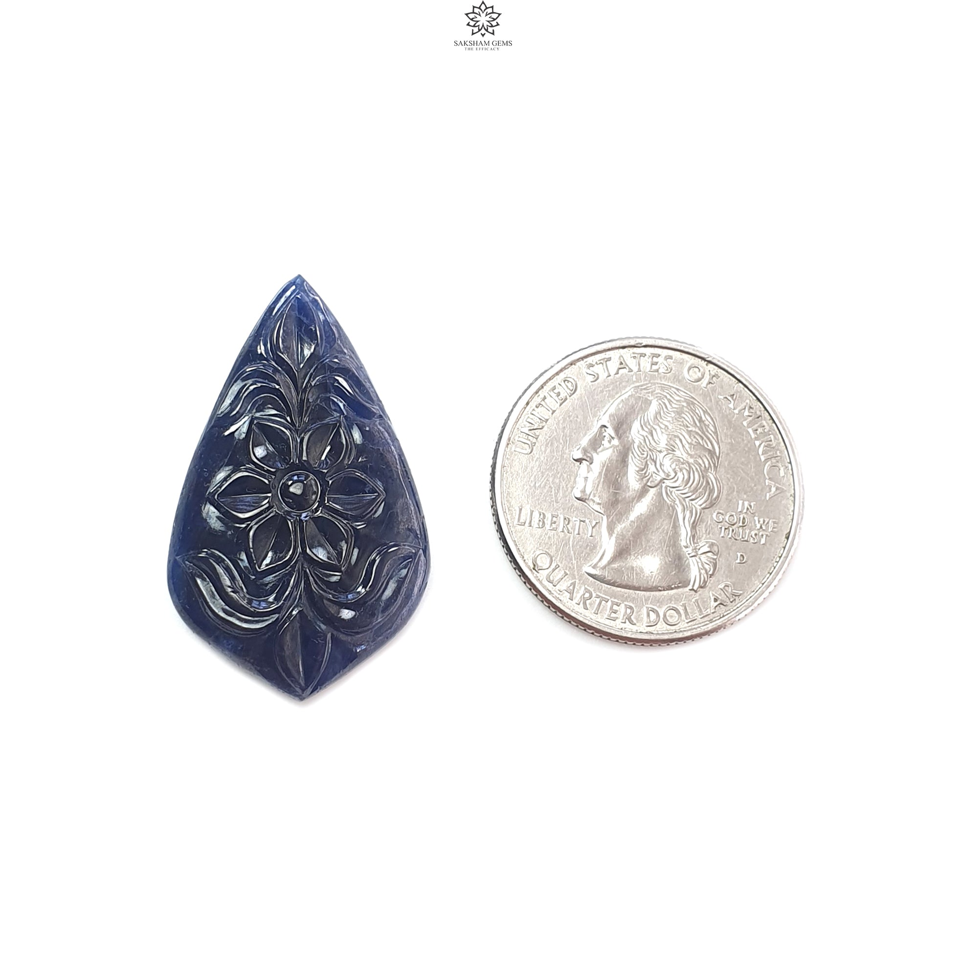 36.00cts Natural Untreated Blue Sapphire Gemstone Hand Carved Fancy Shape 33.5x20mm - September Birthstone Jewelry Making, Engagement Ring, Pendant & Gift Idea