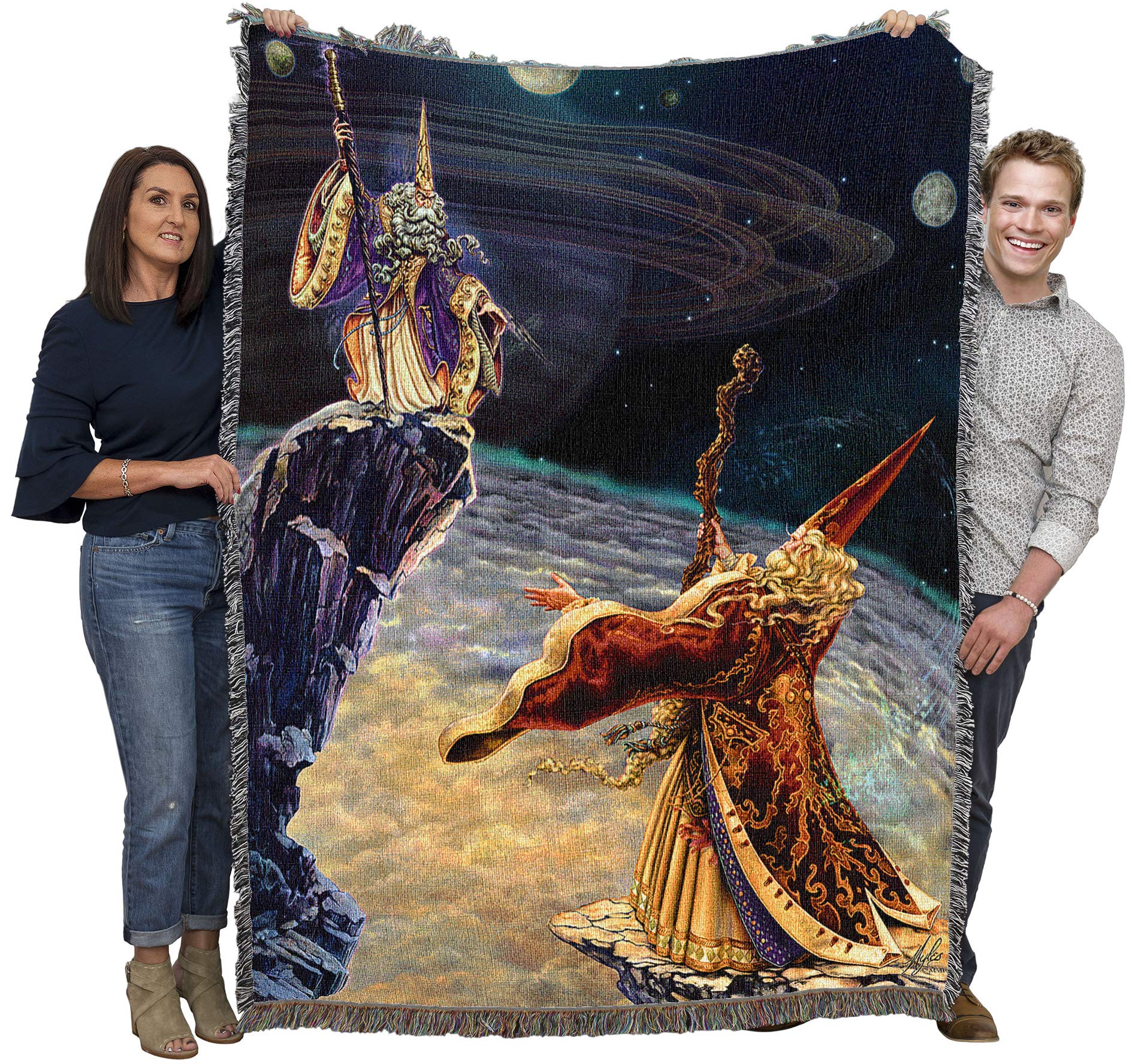 Pure Country Weavers Sorcery Wizard Cotton Blanket by Myles Pinkney - Fantasy Tapestry Throw 72x54 Inches - Handwoven in USA - Perfect for Harry Potter Themed Rooms, Dorm Decor, and Cozy Movie Nights