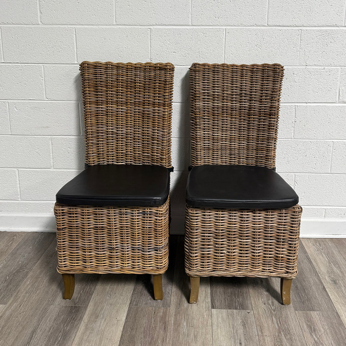 Premium Pair of Rattan Chairs with Soft Leather Cushions - Stylish Boho Patio Furniture for Outdoor Lounge, Garden, and Backyard Relaxation