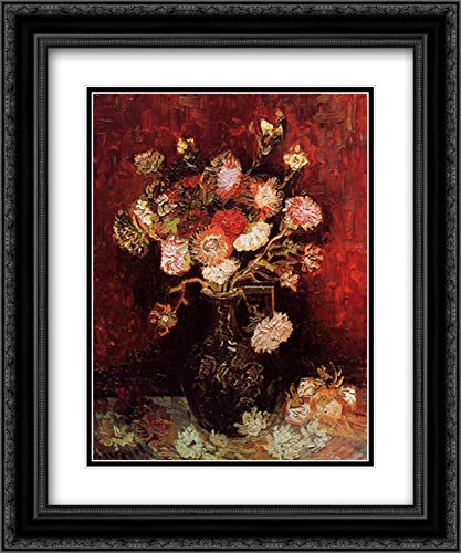 Vincent van Gogh Vase with Asters and Phlox Art Print - 20x24 Inch Black Ornate Framed Museum Quality Double Matted Wall Decor for Living Room, Bedroom & Office