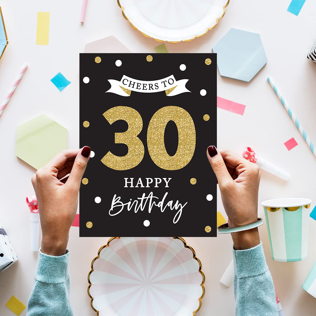 Andaz Press Jumbo Happy Birthday Card with Envelope - Cheers to 30th Birthday Greeting Card for Her, Him, Son, Daughter, Coworker, Friend | 8.5