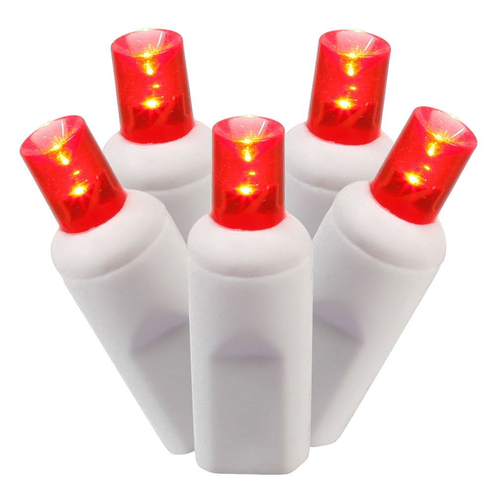 Vickerman 100-Light Wide Angle LED Christmas String Lights - Red Bulbs on White Wire for Indoor/Outdoor Holiday Decorations, Tree Lighting, and Party Decor