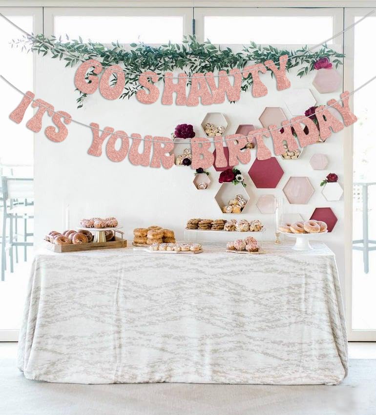 Funny Hip Hop Birthday Banner - 'Go Shawty It's Your Birthday' Rap Theme Party Decor for 30th/40th/50th Celebrations - Rose Gold Party Supplies - Perfect for Rap-Themed Birthdays & Milestone Celebrations