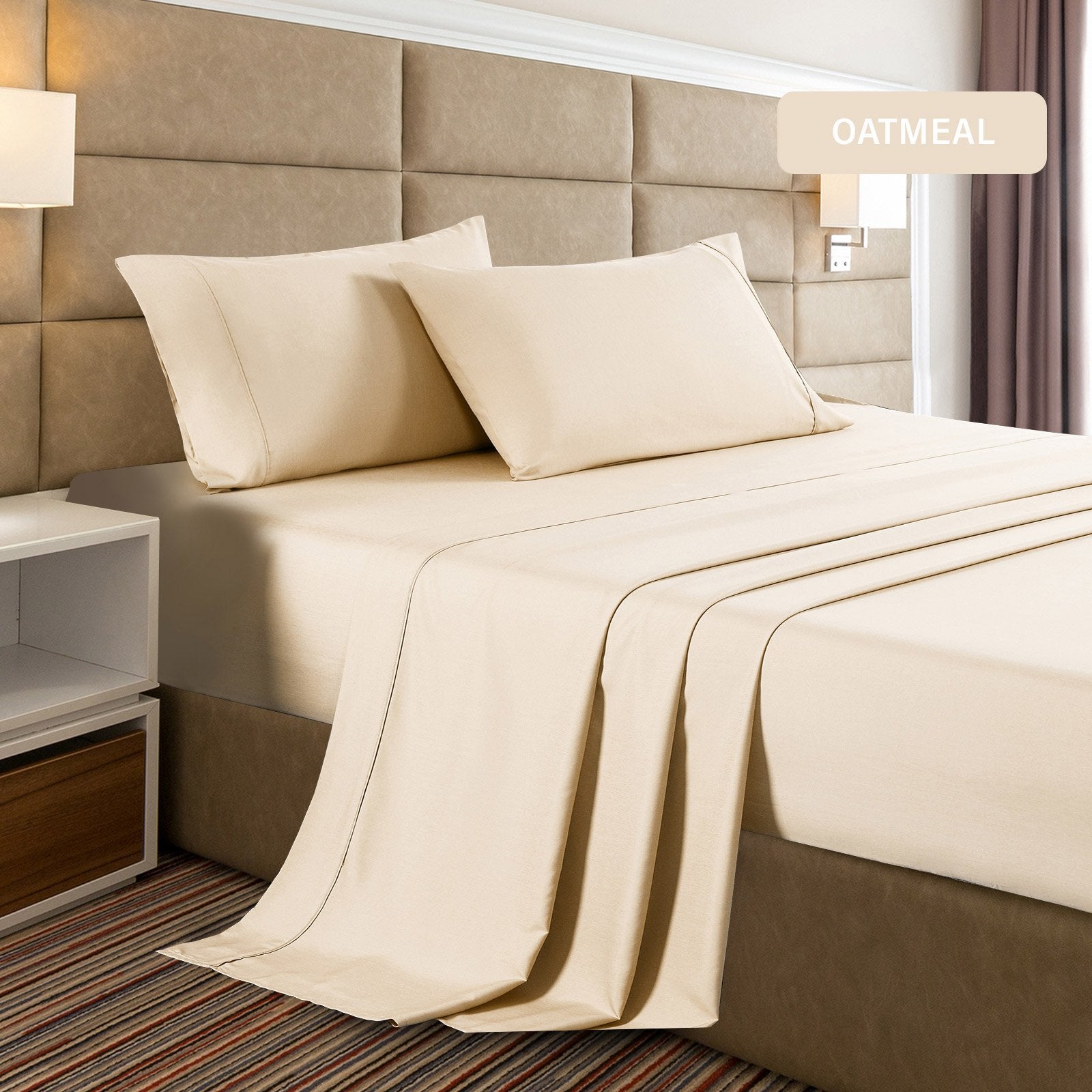2000 Thread Count Bamboo Cooling Sheet Set - Ultra Soft & Breathable Bedding for Single Bed in Oatmeal Color | Perfect for Hot Sleepers & Summer Nights