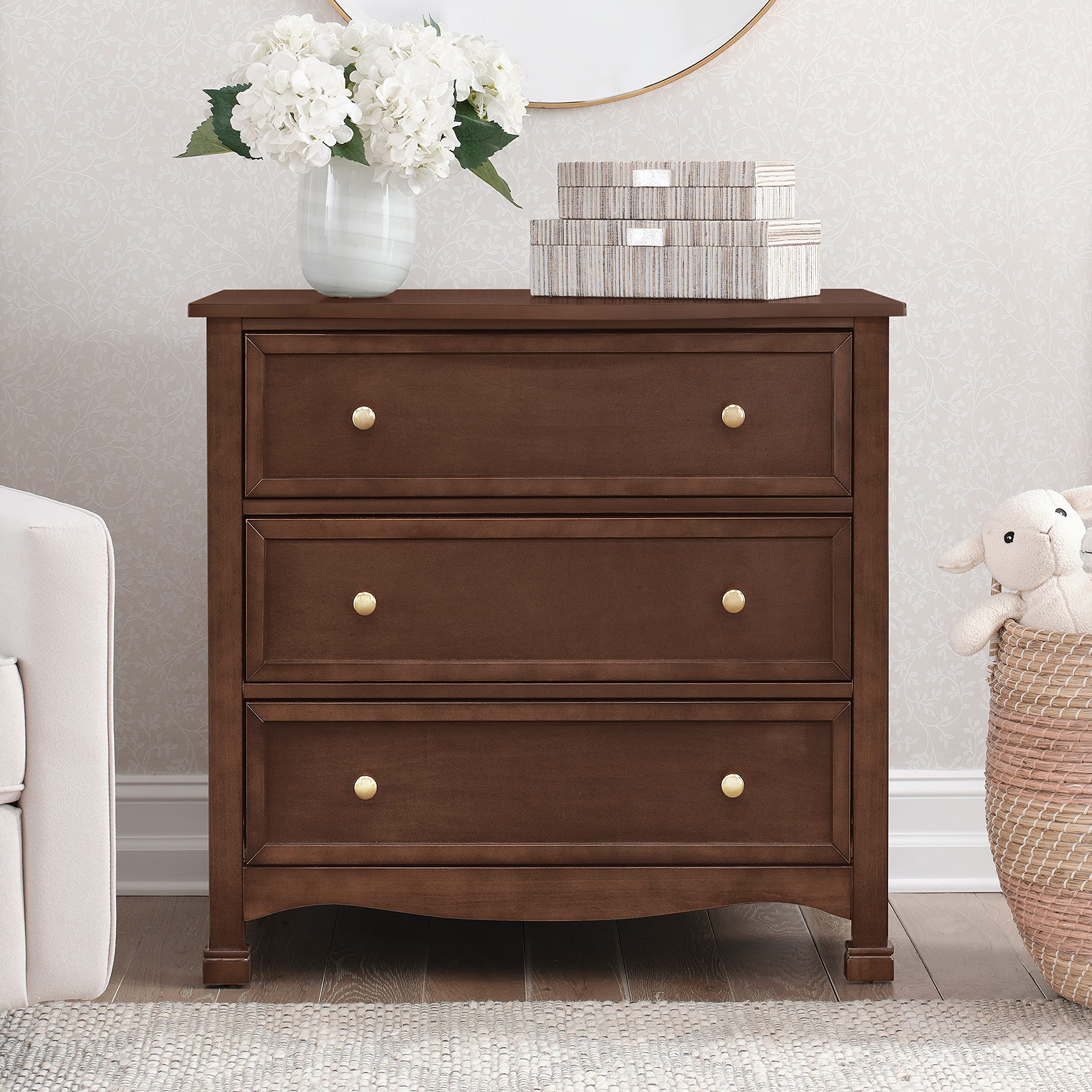 DaVinci Kalani 3-Drawer Espresso Wood Dresser - Modern Nursery & Kids Room Storage Furniture for Bedroom Organization