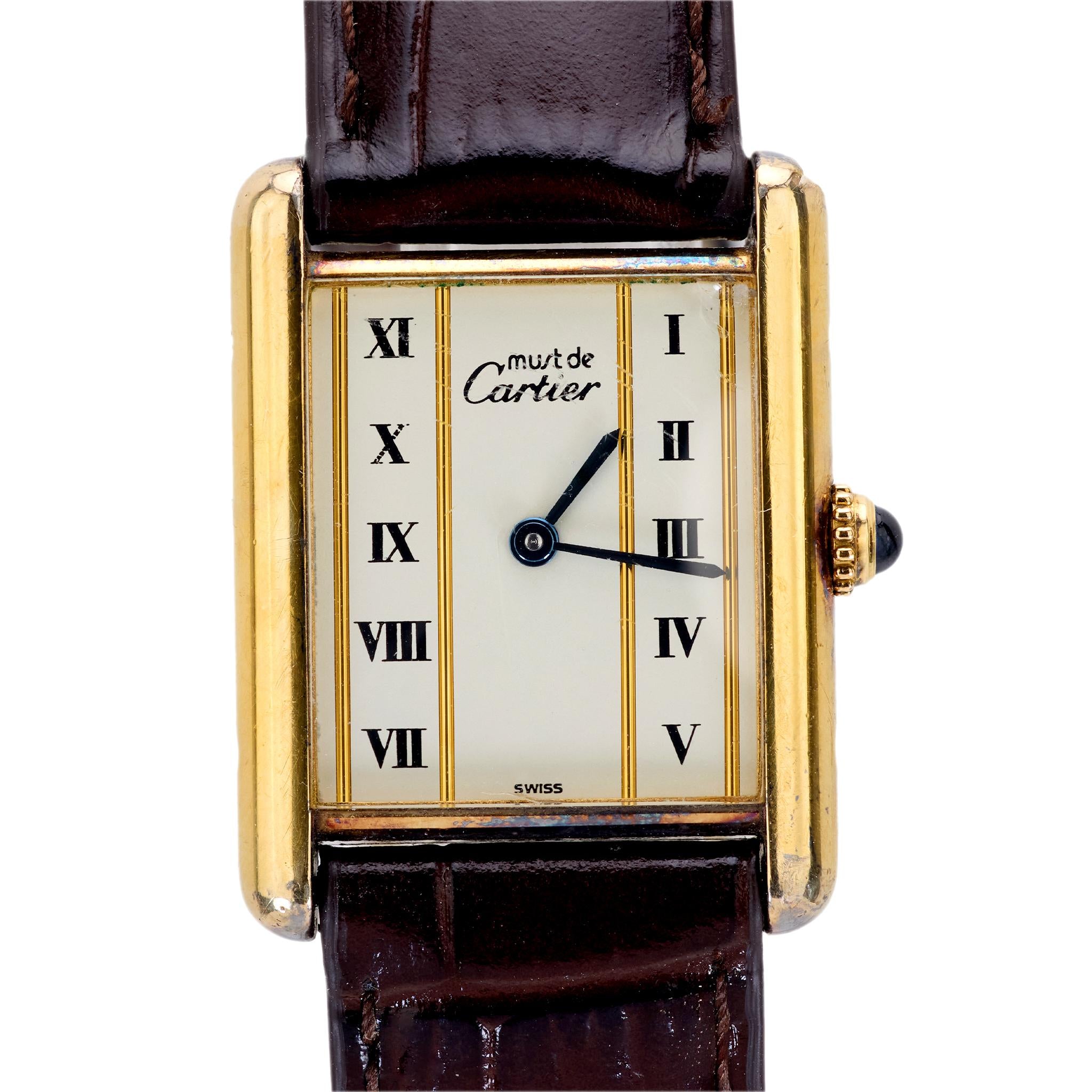 Cartier Paris Roman Dial Vermeil Tank Watch - Luxury Vintage Timepiece for Men & Women | Perfect for Formal Events, Business Meetings & Special Occasions