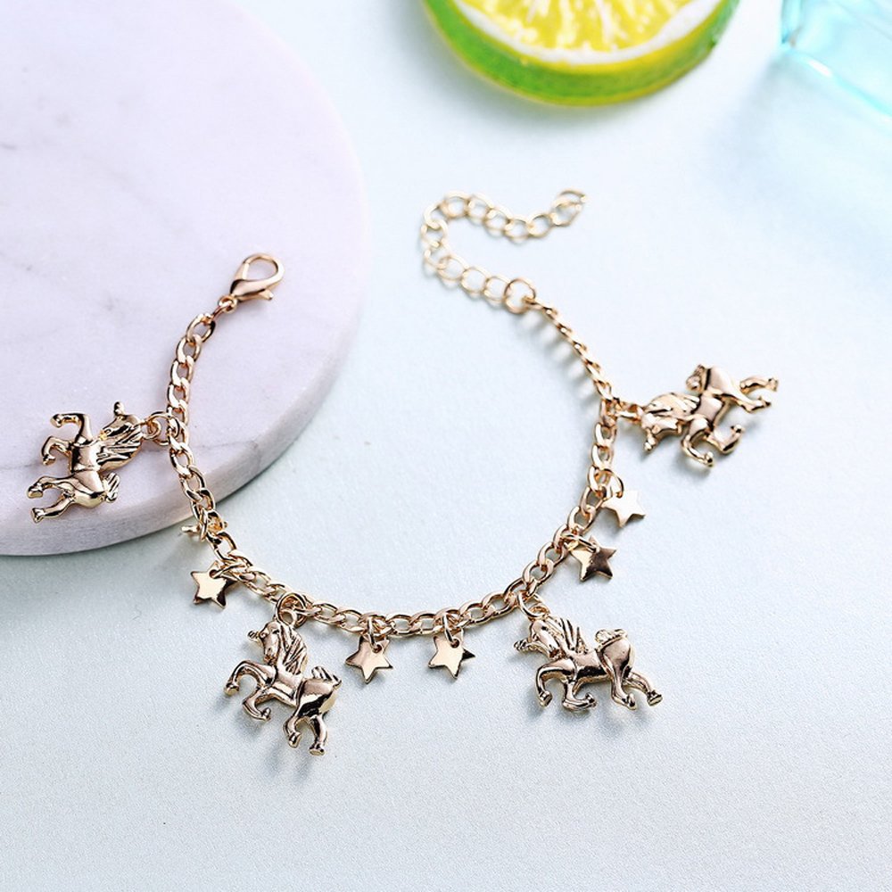Magical Unicorn Charm Bracelet for Girls - Sparkly Rainbow Star Disc Animal Bracelet Jewelry Gift for Kids, Teens & Women | Perfect for Birthday, Party Favors & Everyday Wear