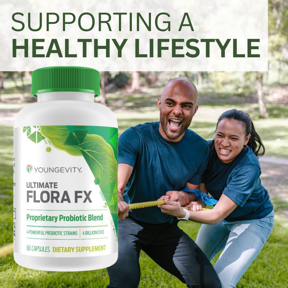 Youngevity Ultimate Flora FX Probiotic Supplement - 4 Bottles (60 Capsules Each) for Digestive Health & Immune Support - Perfect for Daily Wellness Routine & Travel