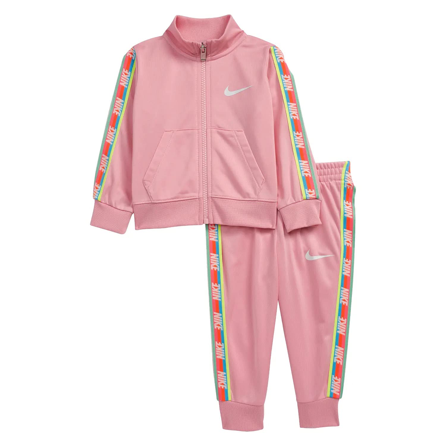 Nike Baby Girls' Rainbow Taping Jacket & Pants 2-Piece Set - Pink & White (9 Months) | Soft Cotton Outfit for Infant Girls | Perfect for Playdates, Family Photos & Special Occasions