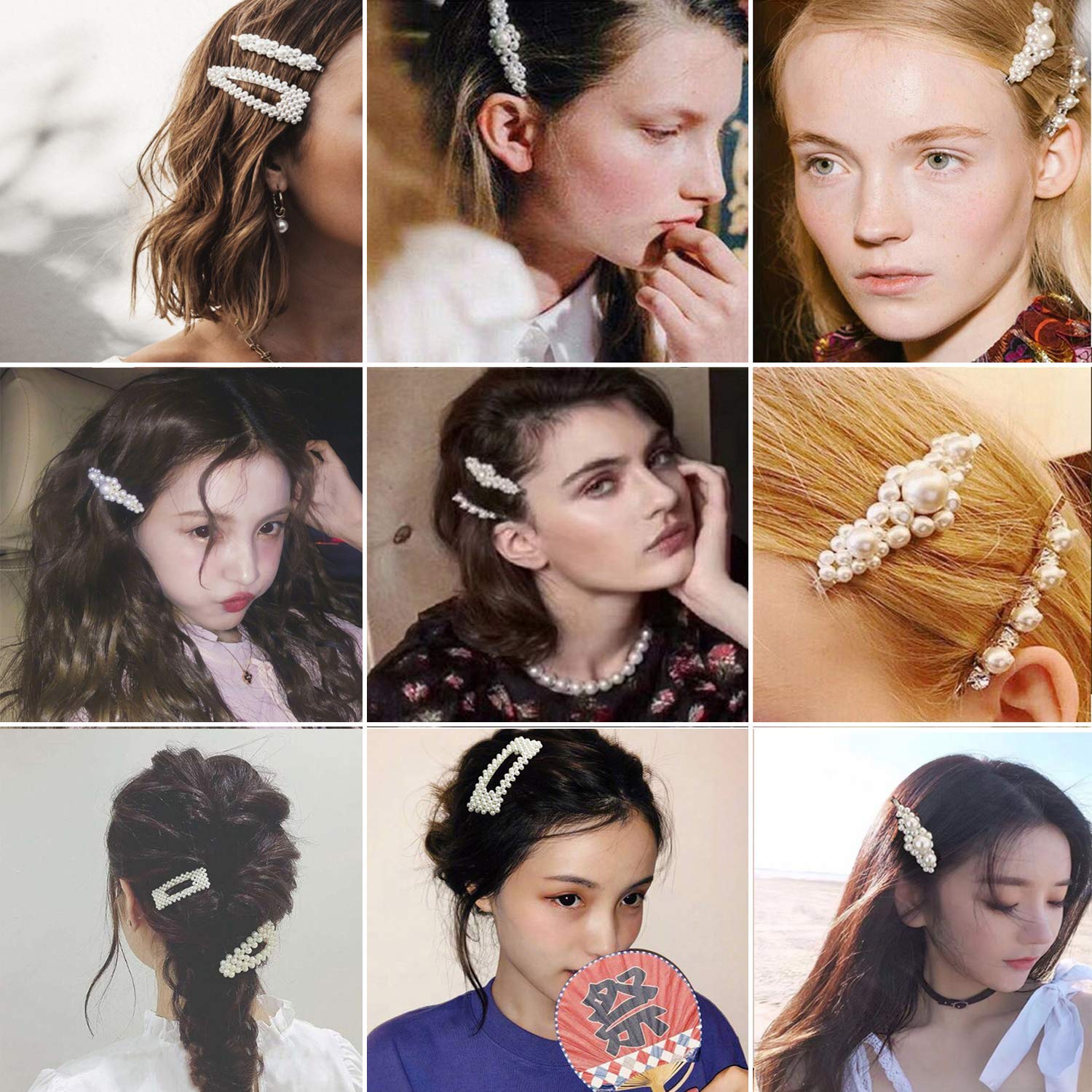 FAMEZA 12 Pcs Large Pearl Hair Clips for Women - Elegant Handmade Hair Barrettes & Pins, Fashion Hair Accessories for Girls, Wedding, Party & Daily Use