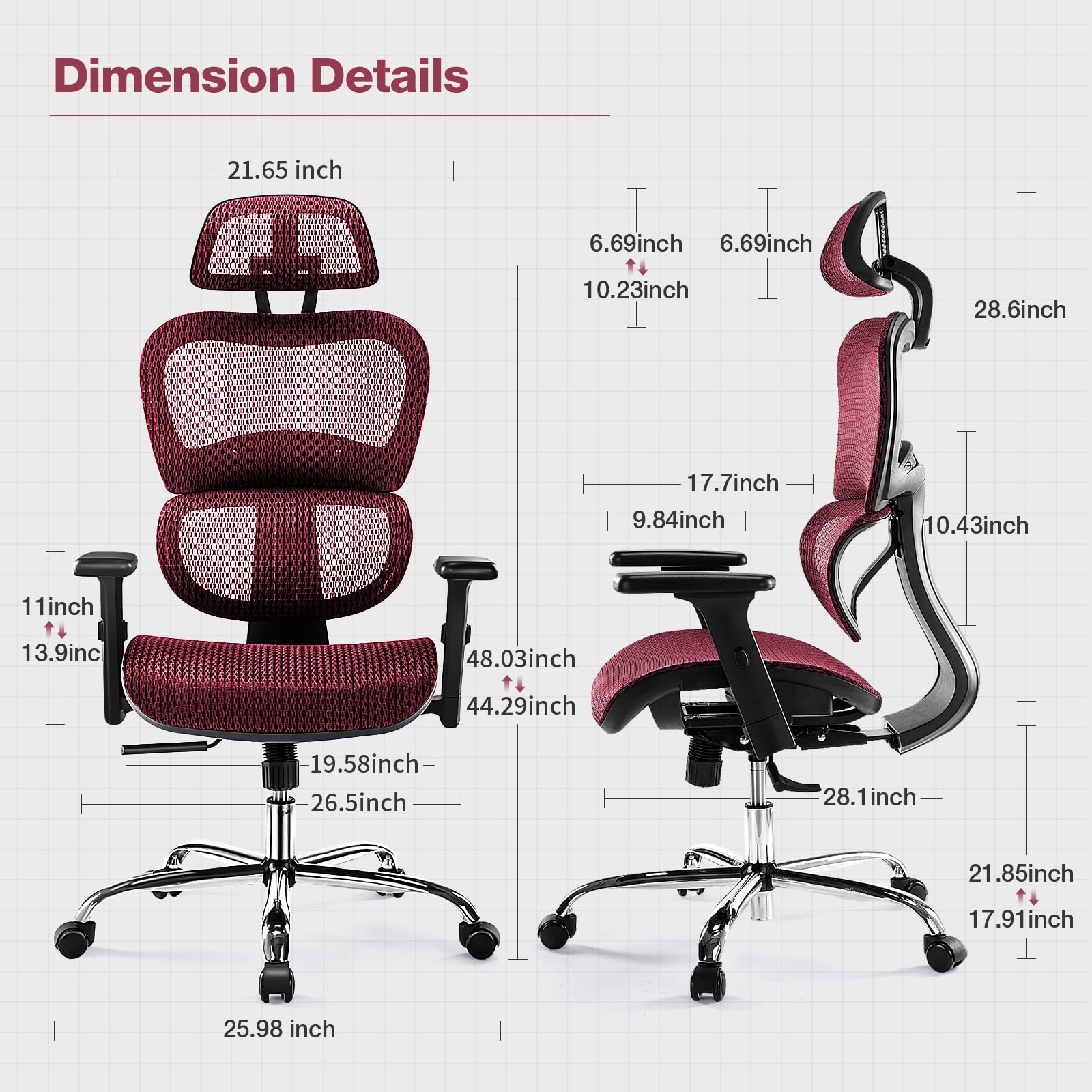Ergonomic High Back Office Chair with Headrest & Lumbar Support - Adjustable Height Mesh Computer Chair with Swivel Base & Movable Armrests - 300 lbs Weight Capacity for Home Office, Executive Workspace & Gaming Setup