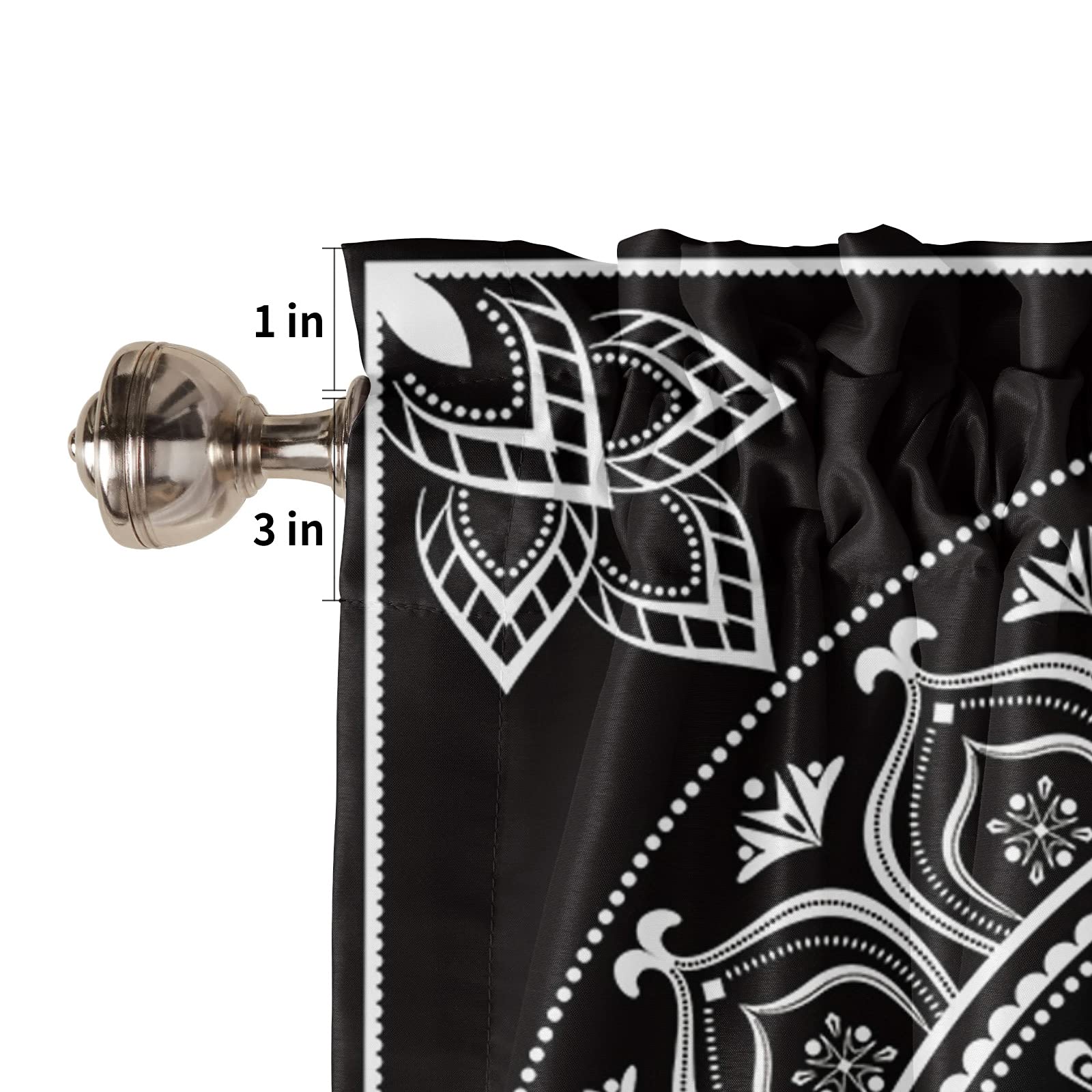 45 Inch Black Abstract Floral Kitchen Curtains - Set of 2 Cafe Tier Panels with Rod Pocket, 84x45 Inches - Perfect for Windows, French Doors & Small Spaces
