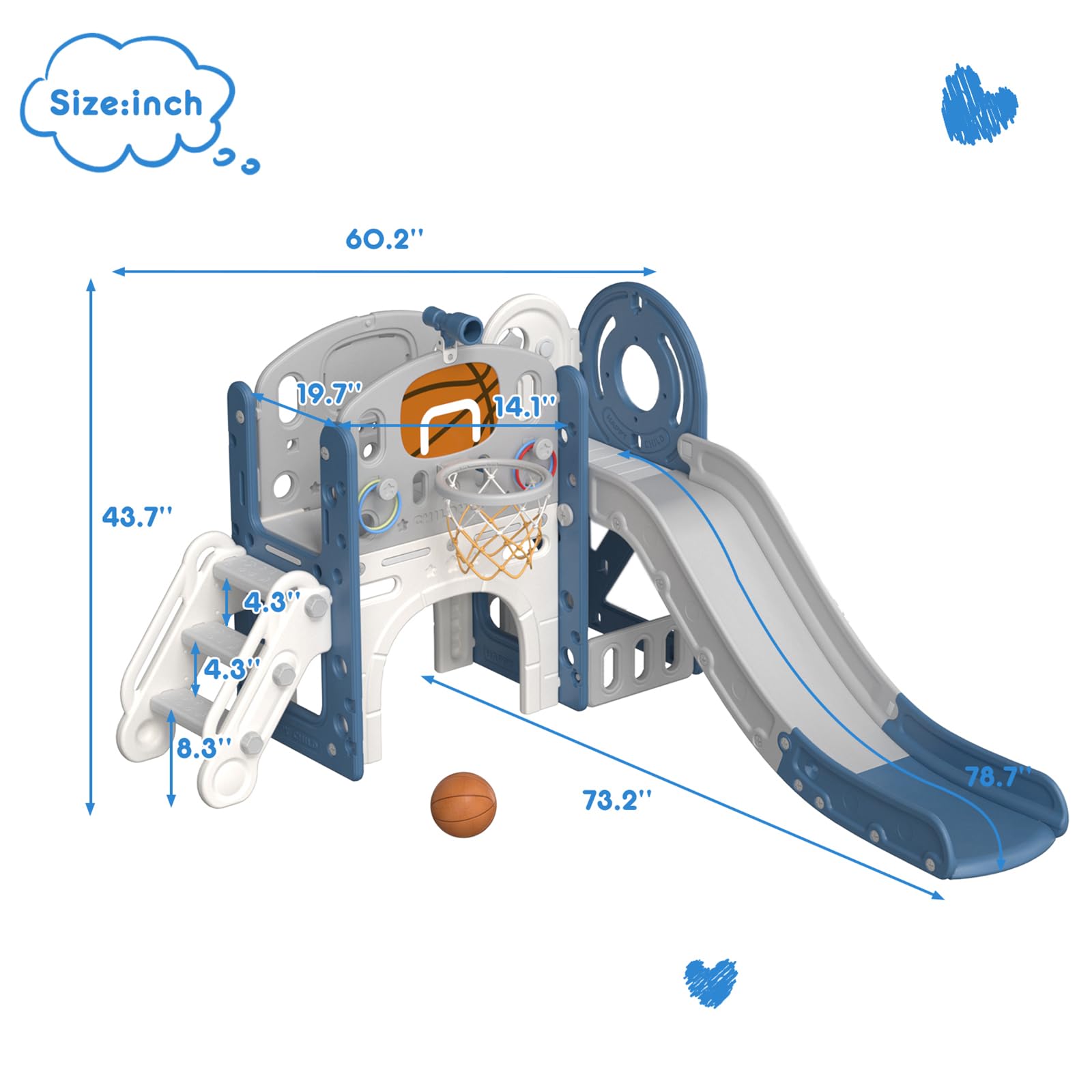 KORIMEFA 9-in-1 Toddler Slide & Climber Playset with Basketball Hoop - Indoor/Outdoor Playground for Kids Ages 1-3 - Perfect for Backyard, Playroom & Daycare Fun