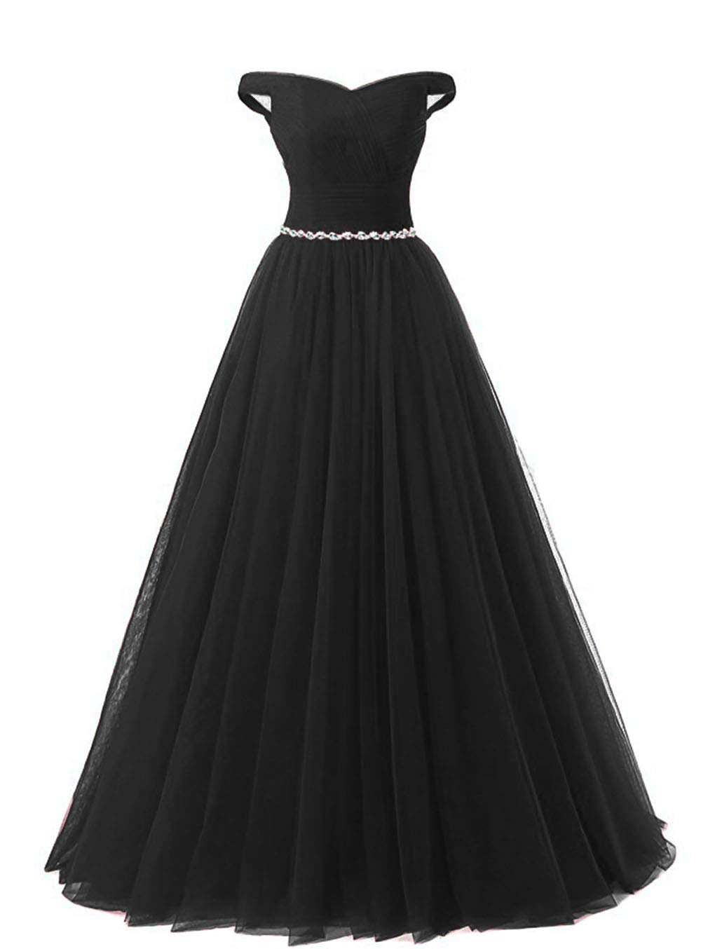 Awishwill Women's Beaded A-line Tulle Prom Dress | Off-The-Shoulder Formal Evening Gown for Homecoming, Wedding Guest & Special Occasions