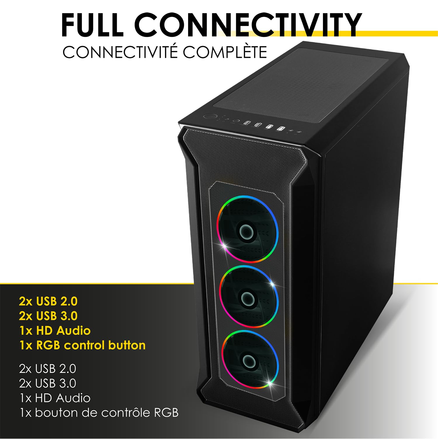 EMPIRE GAMING Darkwitcher Mid-Tower ATX PC Gaming Case with ARGB Lighting - Metal Mesh Front Panel & Tempered Glass Side Panel - Includes 4x 120mm 5V PWM Addressable RGB Fans - High Airflow Gaming PC Case for Ultimate Gaming Setup - Perfect for High-Performance Gaming PCs, Streaming Rigs & Esports Battlestations