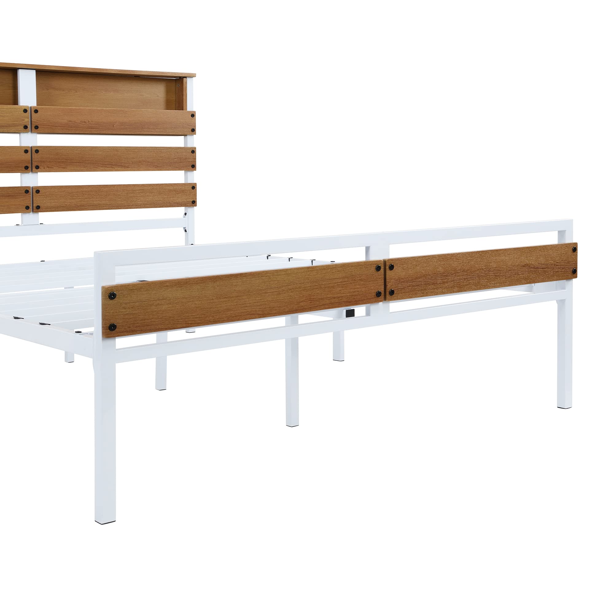 Modern Industrial Full Size Platform Bed Frame with Storage Headboard & Footboard - Sturdy Metal & Wood Construction, Steel Slat Support - No Box Spring Needed (White, Full Size) - Perfect for Small Bedrooms, Guest Rooms & Modern Loft Apartments