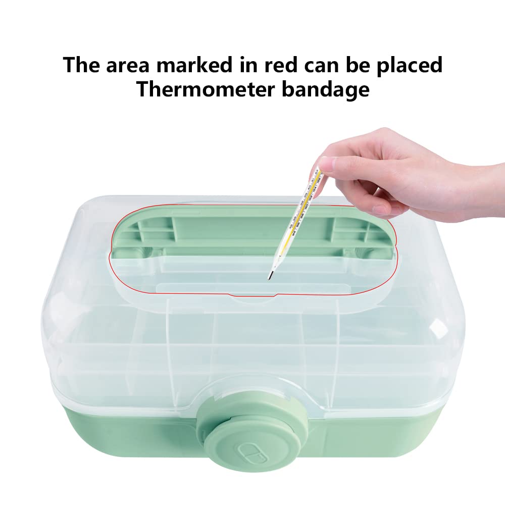 3-Tier Foldable Plastic Medical Storage Organizer with Removable Pill Cases - Portable First Aid Kit Box for Medicine, Art Supplies & Emergency Storage - Green (Ideal for Home, Travel & Emergency Preparedness)
