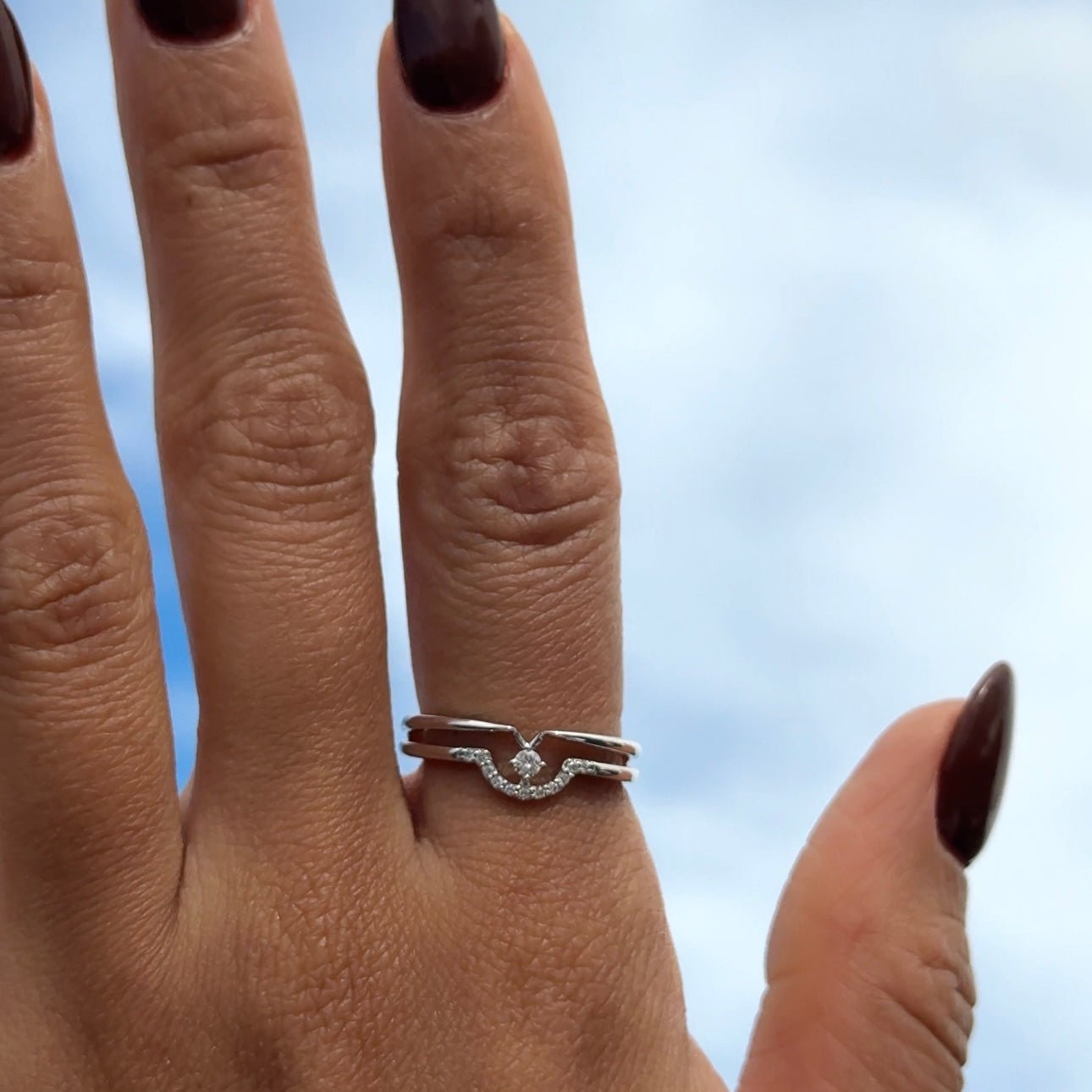 14k White Gold Diamond Curve Double Layer Band Ring for Women - Elegant Stackable Wedding Band, Anniversary Gift, or Everyday Jewelry
