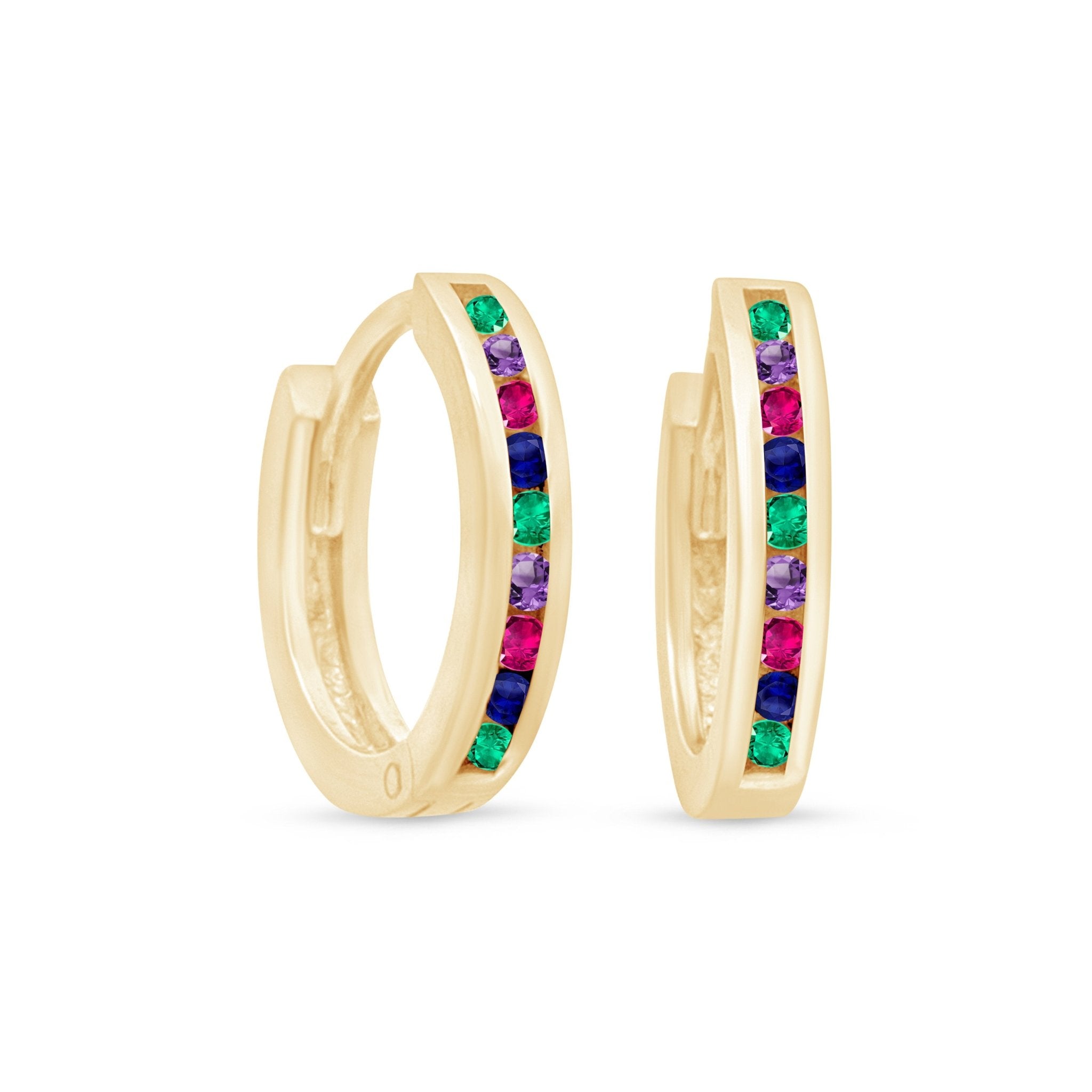 14K Yellow Gold Multicolor Huggie Hoop Earrings for Women - Trendy & Hypoallergenic Jewelry for Everyday Wear & Special Occasions
