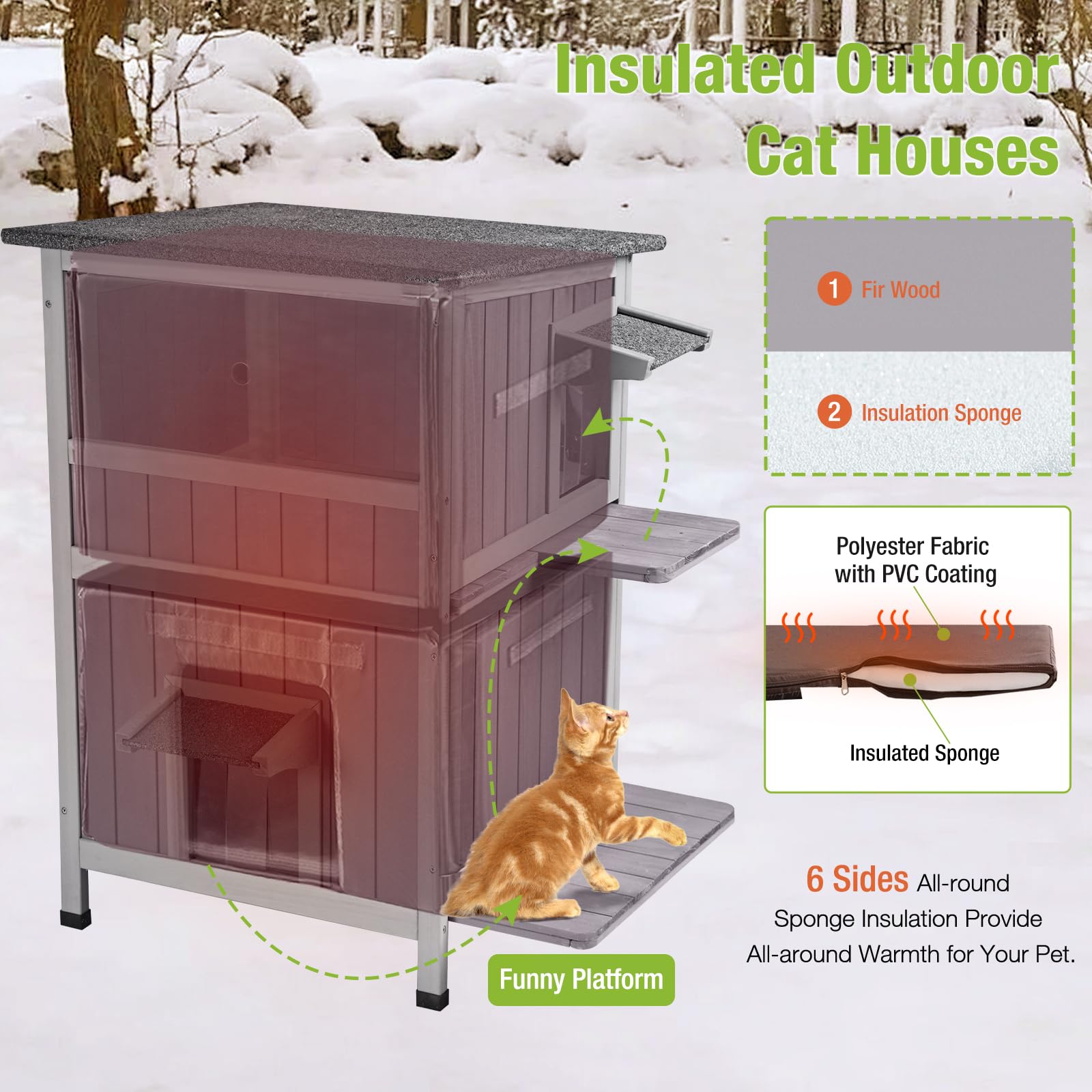 Insulated Outdoor Cat House for Winter - Weatherproof Feral Cat Shelter with Warm Bedding | Perfect for Stray Cats, Backyard, and Garden Protection