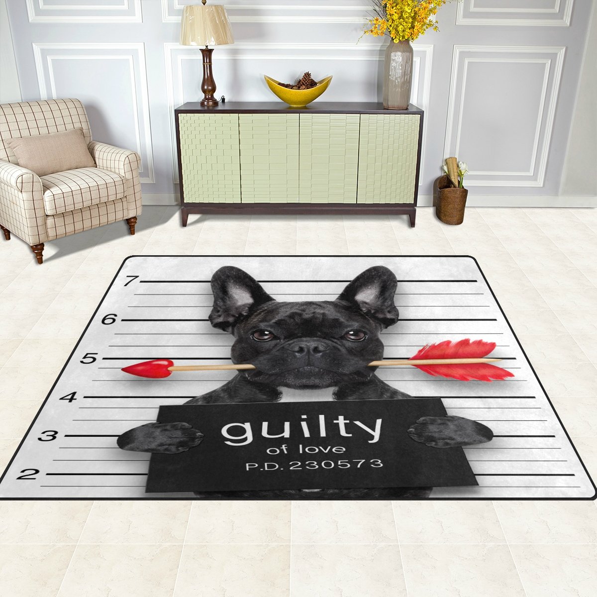 ALAZA Funny Black Dog Design Non-Slip Area Rug 7'x5' for Living Room, Bedroom, Nursery - Soft Pet-Friendly Floor Mat for Home Decor & Play Areas