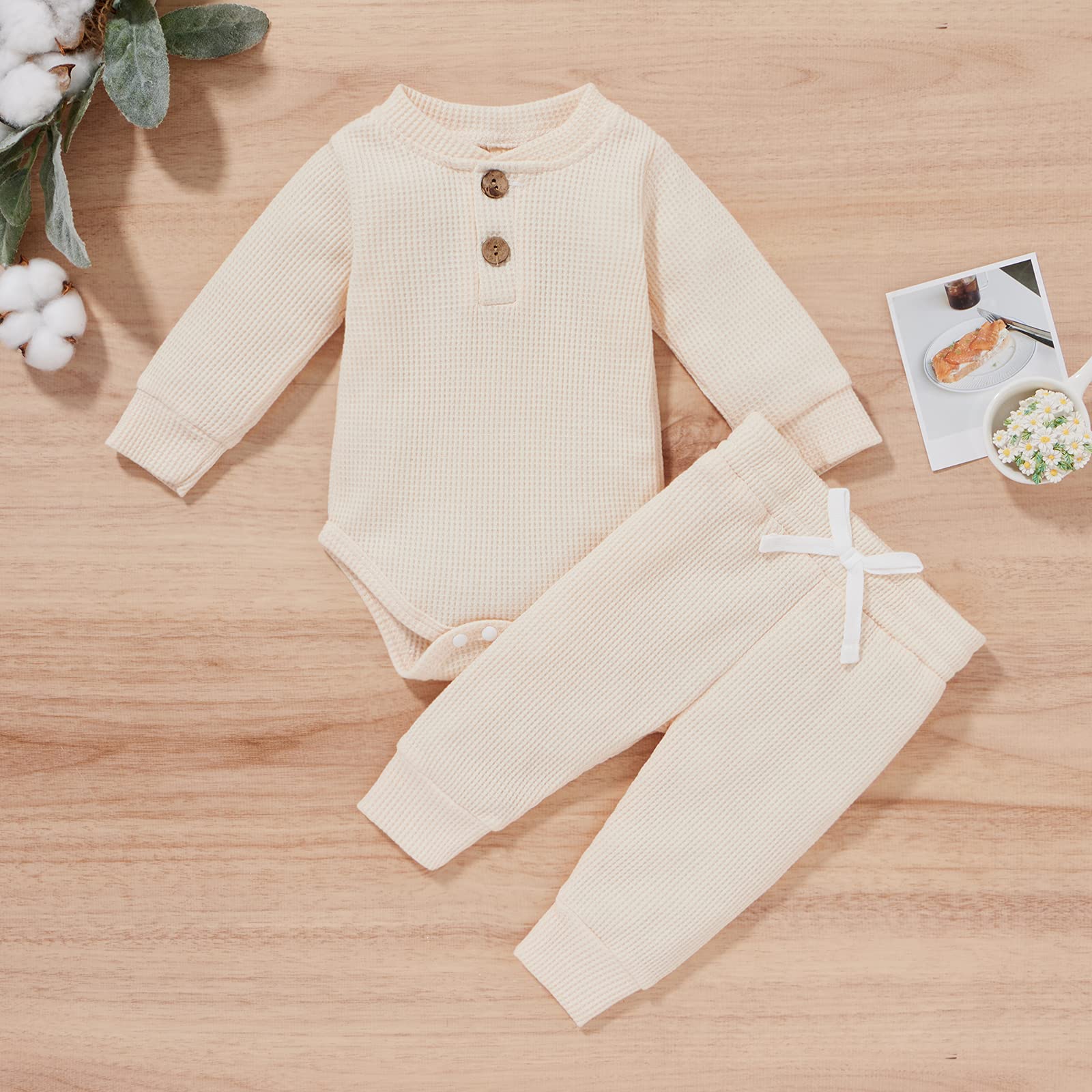 Thorn Tree Newborn Baby Clothes Set - Soft Cotton Knitted Romper & Long Pants 2-Piece Outfit for Boys & Girls | Perfect for Fall Season & Photoshoots