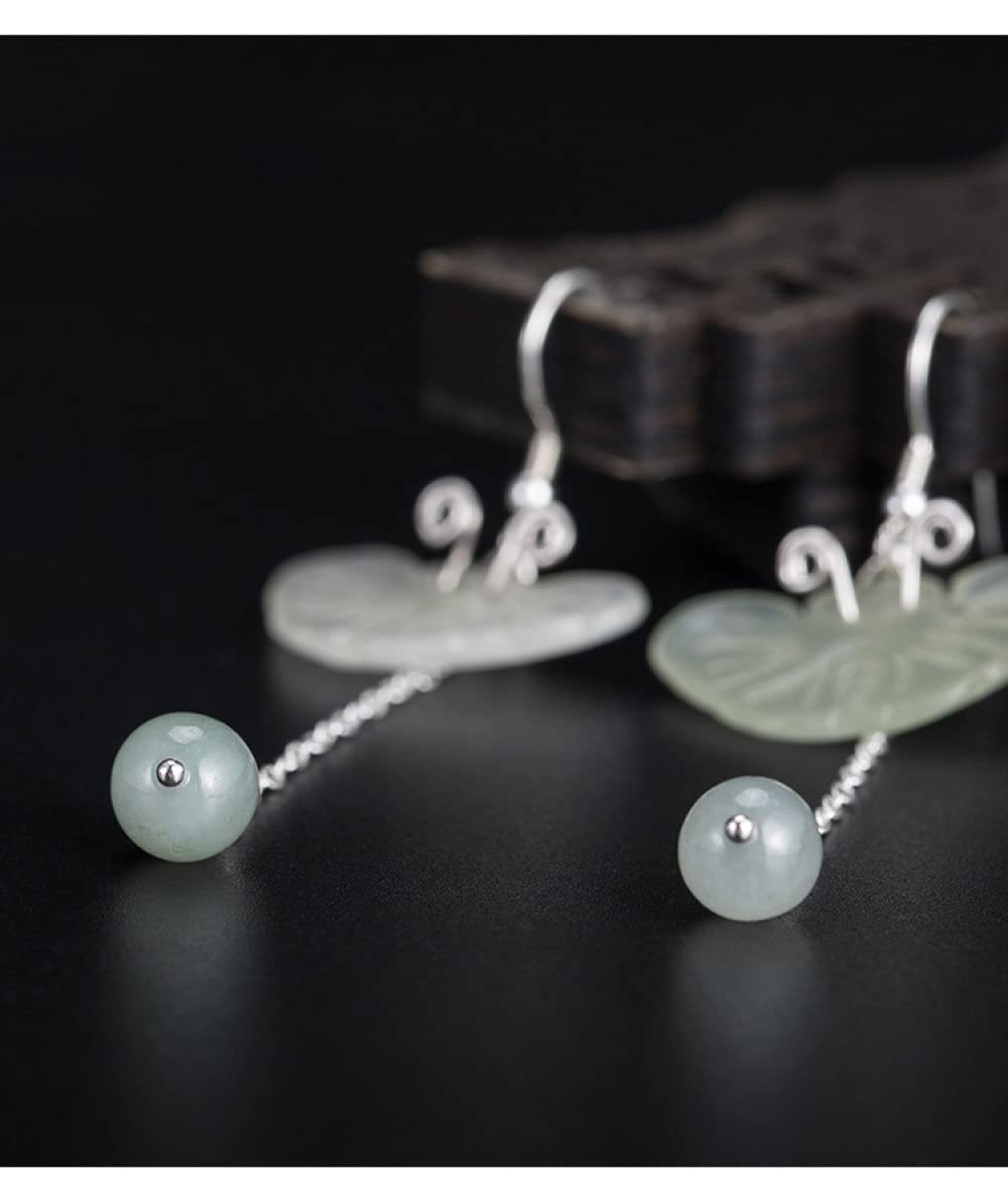 925 Sterling Silver Long Dangle Earrings for Women - Vintage Butterfly Round Hetian Jade Beads with Tassel Chain, Elegant Hook Earrings (Gift Box Included) - Perfect for Weddings, Parties & Special Occasions