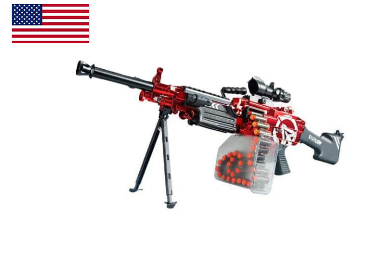 LH SAW M249 Electric Darts Blaster Toy Gun - Red (US Stock) | Outdoor Play, Nerf Battle, Team Competition, Birthday Gift for Kids & Teens