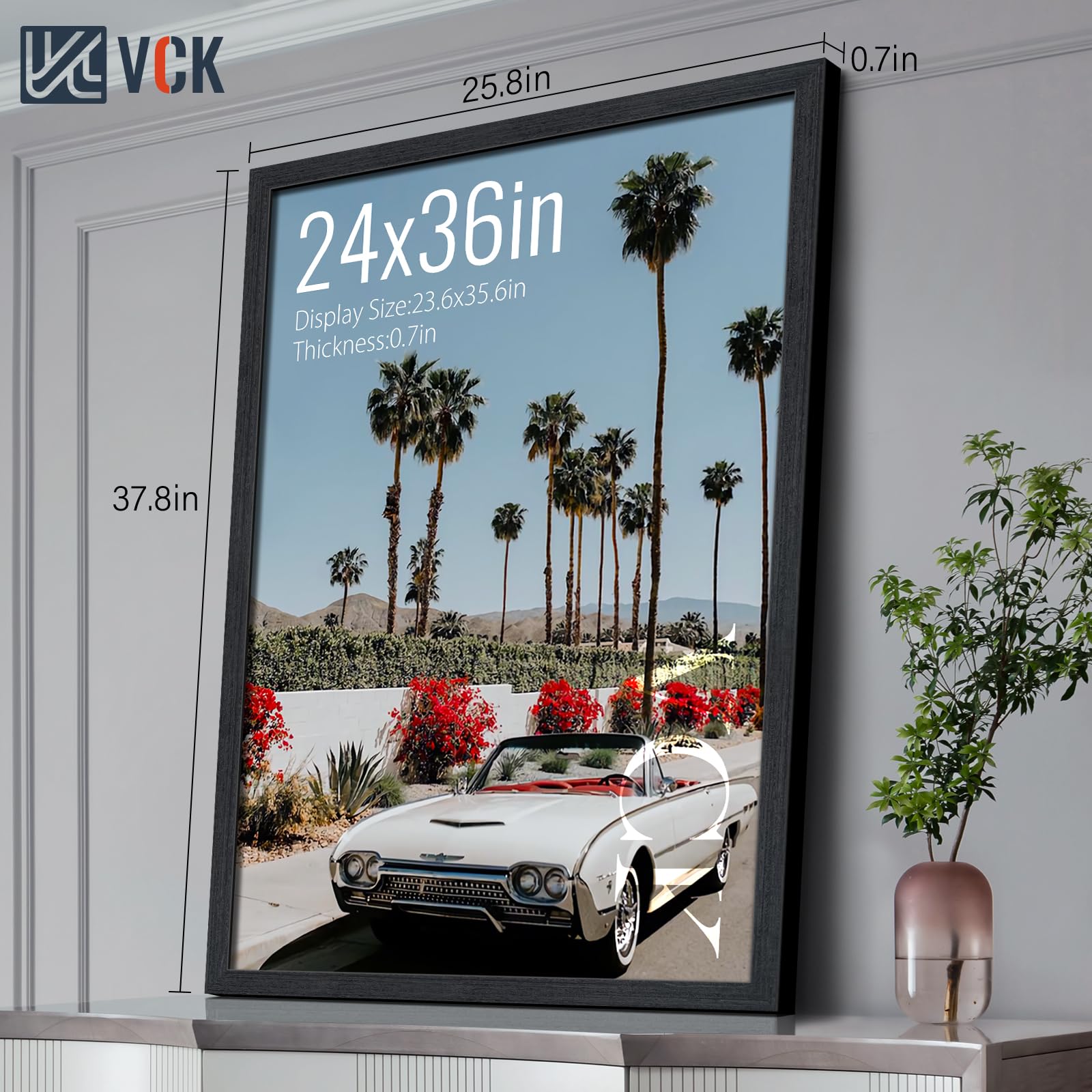 VCK 24x36 Black Oak Poster Frame 3 Pack - Natural Textured Solid Wood Picture Frames for Wall Hanging | Perfect for Home Decor, Office Art Display & Photo Gallery Arrangement