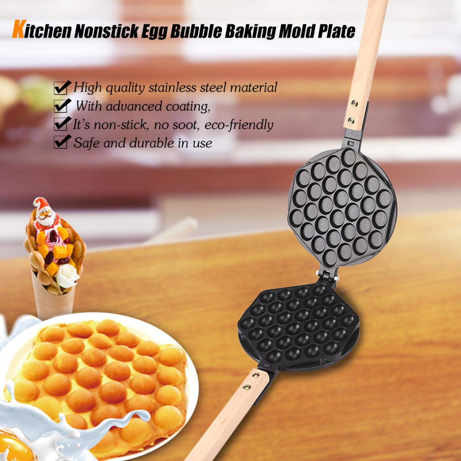 EVTSCAN Nonstick Egg Waffle Maker Pan - Bubble Waffle Iron Mold with Accessories for Home & Commercial Use - Perfect for Breakfast, Desserts, and Street Food Snacks