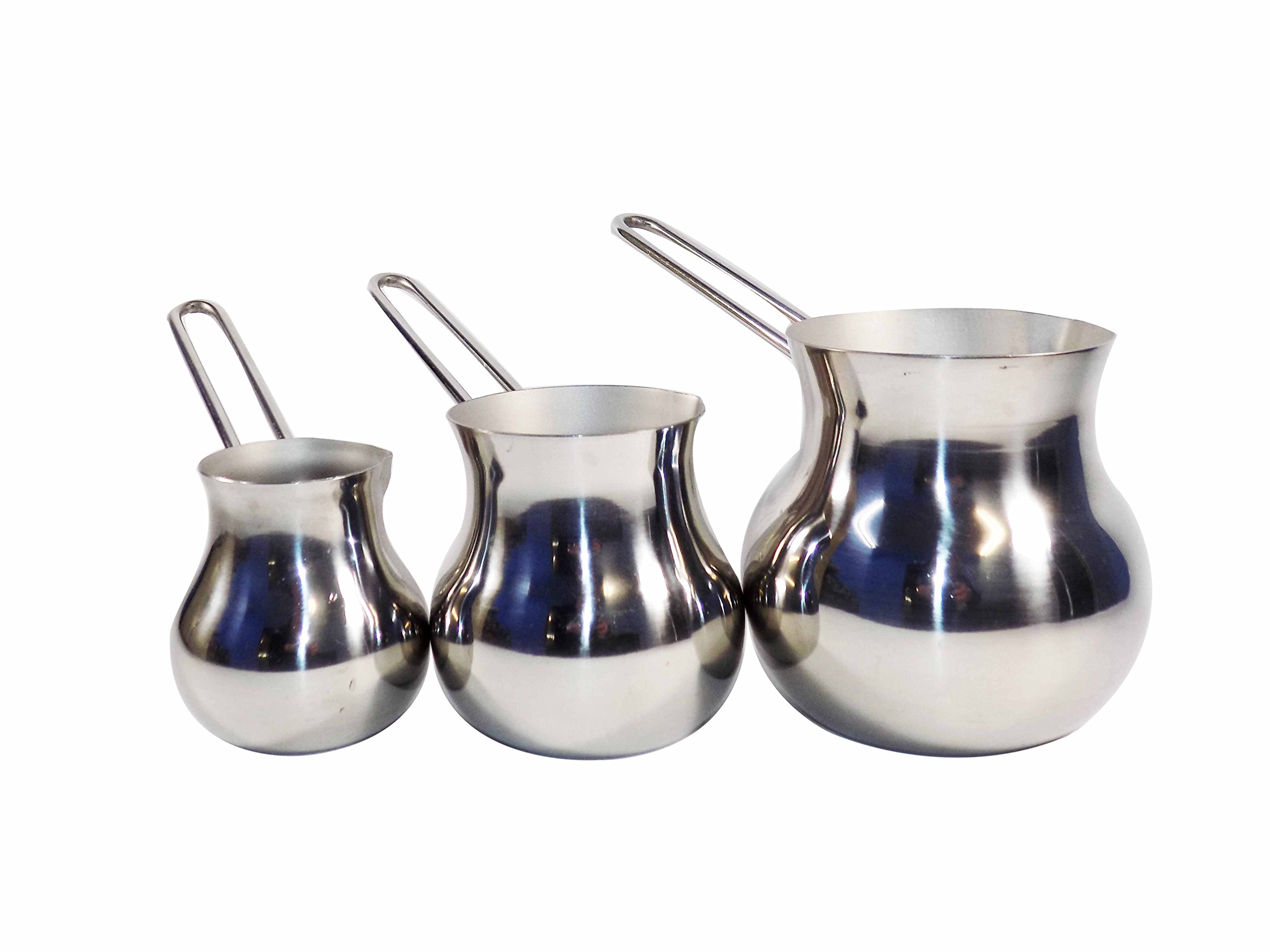 Premium Stainless Steel Belly Shape Soup Coffee Pot & Butter Warmer Set of 3 - Durable Kitchen Cookware for Soup, Coffee, Tea, Chocolate & Sauce Making - Perfect for Stovetop, Camping & Home Cooking