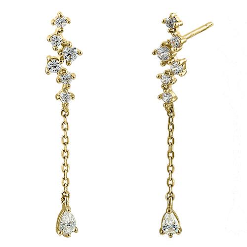 14K Yellow Gold Pear-Shaped CZ Dangle Stud Earrings for Women - Sparkling Clear Cubic Zirconia Jewelry - Perfect for Parties, Weddings & Everyday Elegance