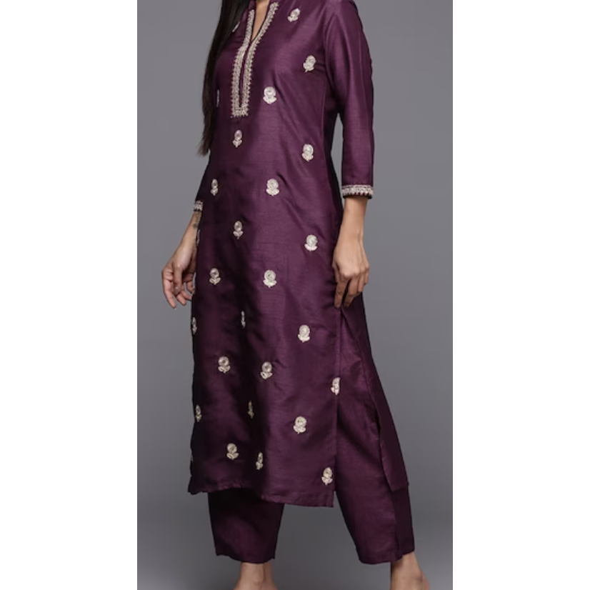 Elegant Purple Floral Embroidered Indian Silk Kurta Set for Women | Traditional Ethnic Wear for Festivals, Weddings & Special Occasions