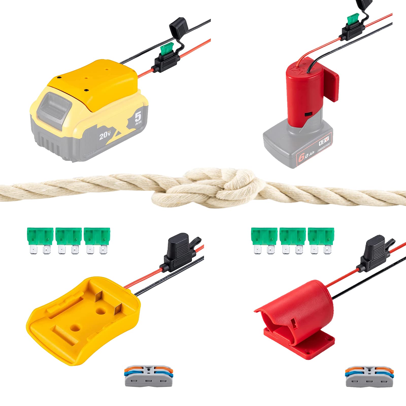 Dewalt 20V & Milwaukee M12 12V Battery Power Wheel Adapter with Fuse & Wire Terminals - 14 Gauge Power Connector for RC Cars, Robotics, RC Trucks, DIY Projects - Perfect for Hobbyists and Remote Control Enthusiasts