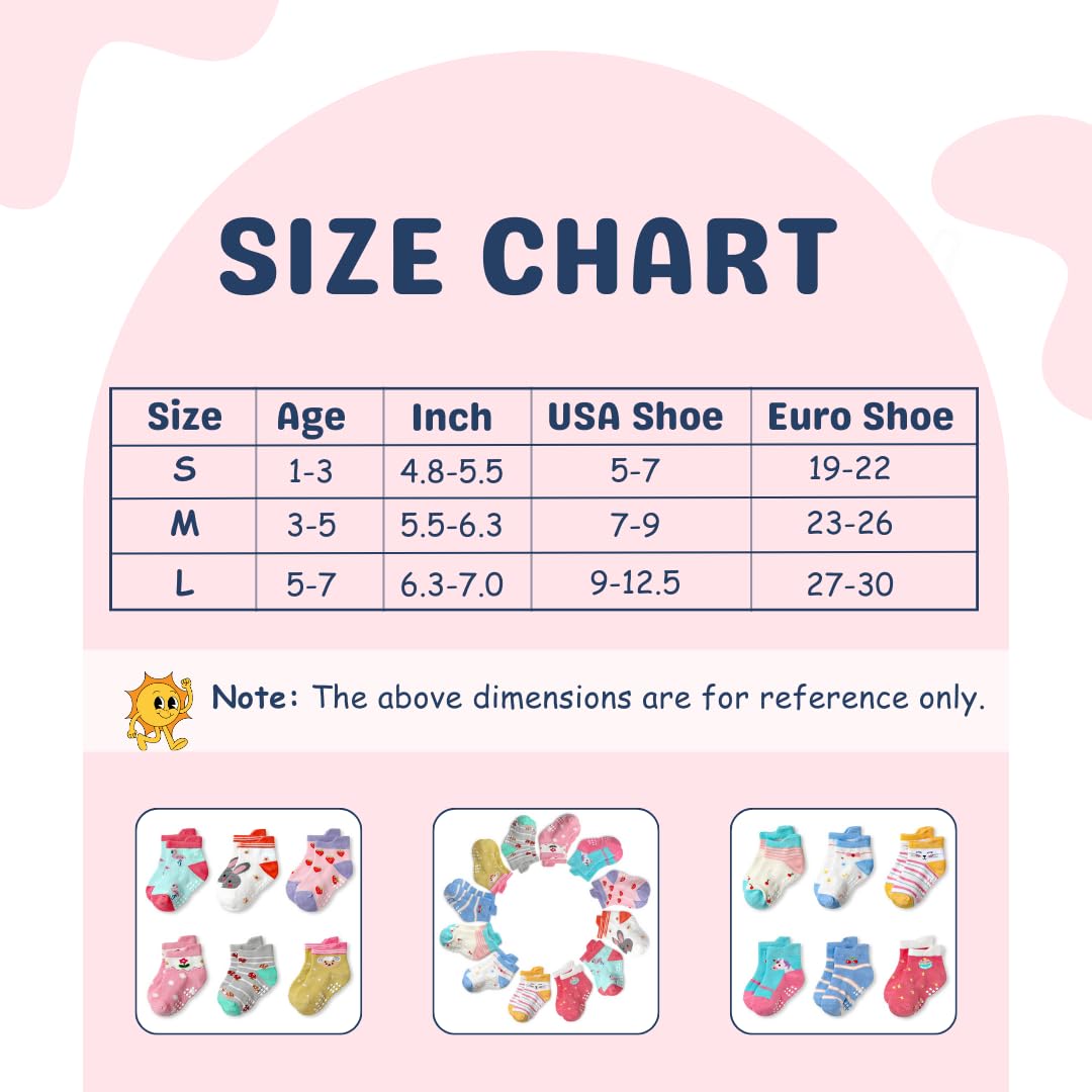 Non-Slip Cotton Kids Ankle Socks with Grips - 12 Pairs Anti-Skid Toddler Socks for Boys & Girls (1-7 Years) - Perfect for Playtime, School & Indoor Activities