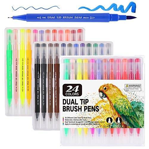 Cobaka 12-100 Colors Dual Tip Brush Pens Set - FineLiner & Watercolor Art Markers for Drawing, Painting, Calligraphy - Ideal for Artists, Students & DIY Projects (12 Colors)