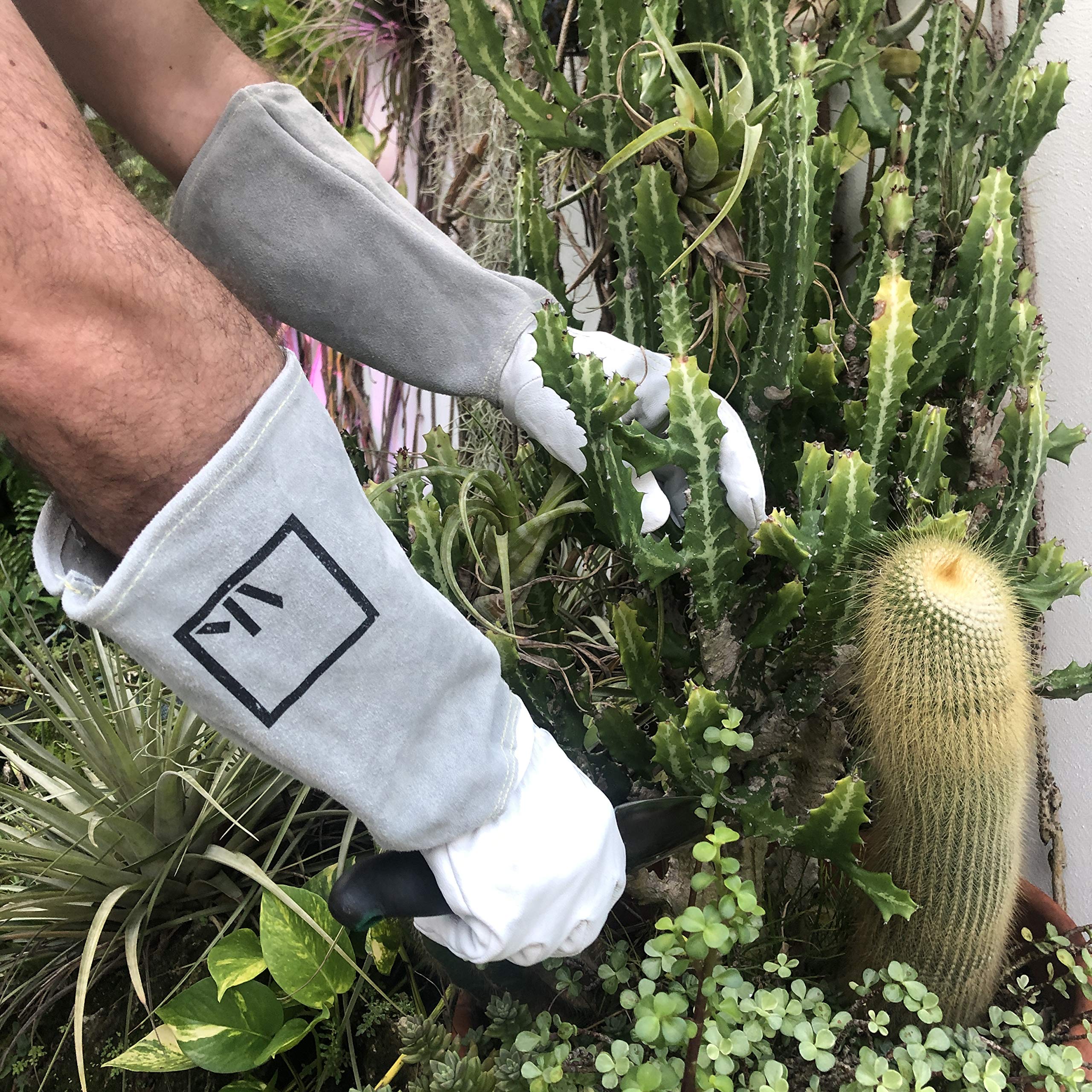 Premium Leather Rose Pruning Gloves for Women - Cut-Resistant Long Gauntlet Gardening Gloves for Rose Bushes & Thorny Plants (White, Cowhide) - Ideal for Rose Gardening, Landscaping & Outdoor Work Protection