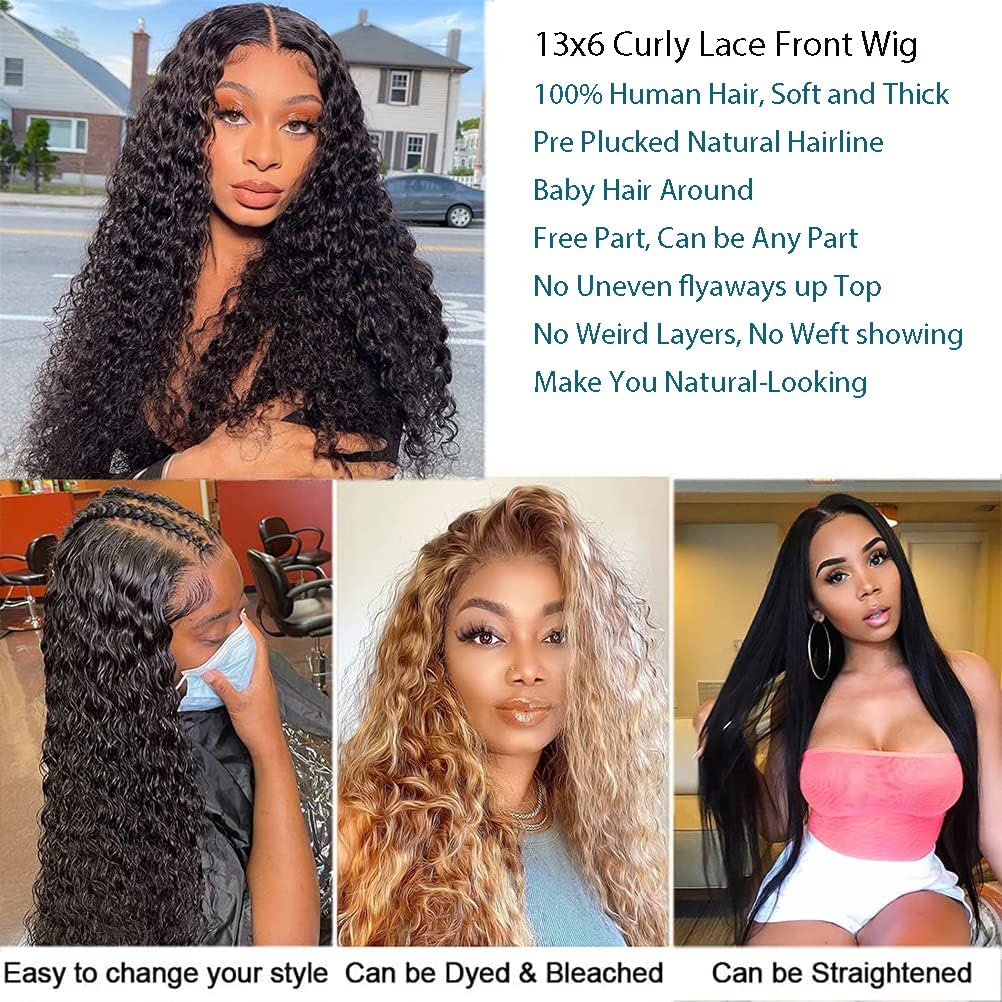 IDHERE 13x6 Lace Front Wigs Human Hair 210% Density Curly HD Transparent Lace Wig for Women | Pre-Plucked with Baby Hair | 32 Inch Jerry Curly Human Hair Wig for Daily Wear, Parties & Special Occasions